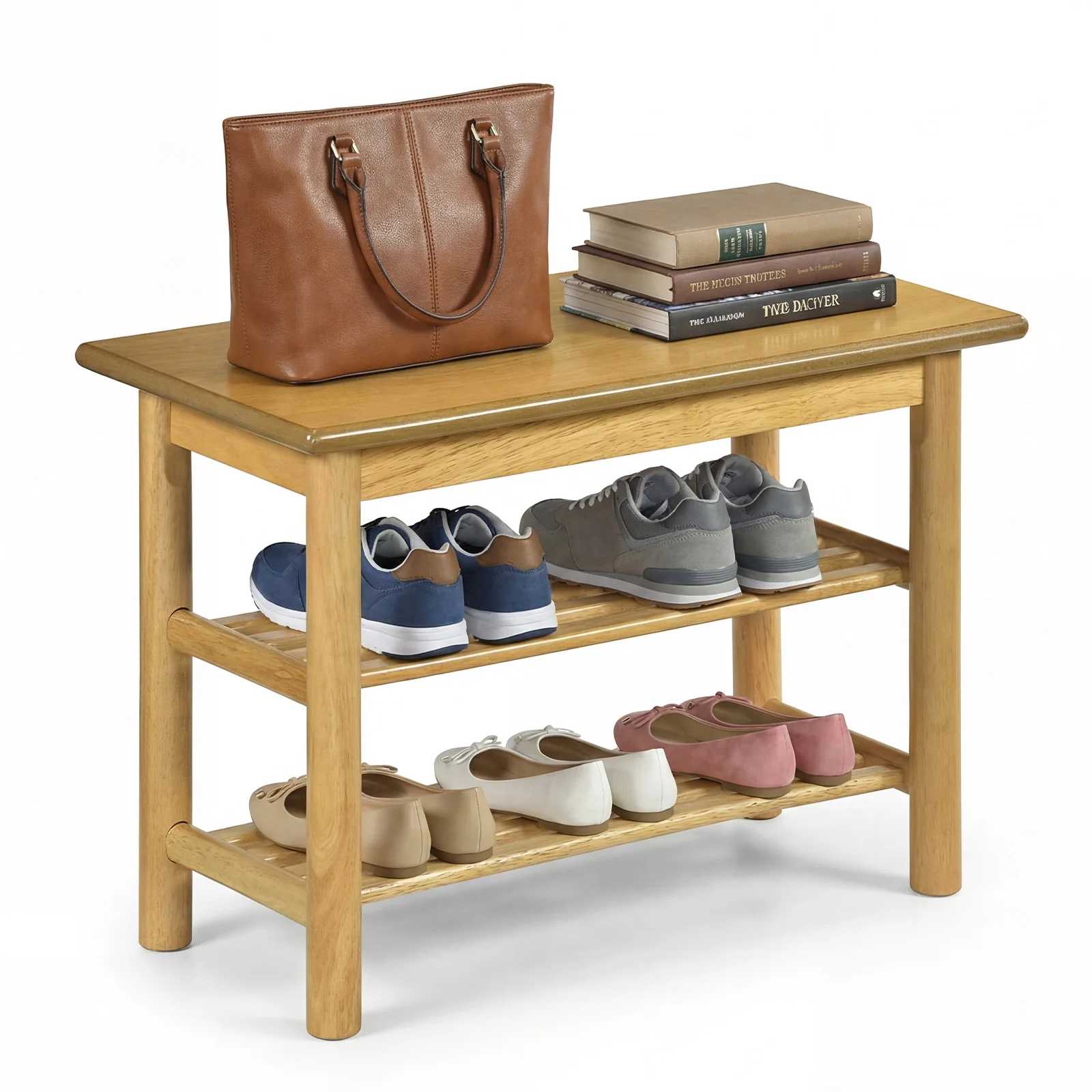Shoe Rack Bench, 3-Tier Rubberwood, Natural - Image 5