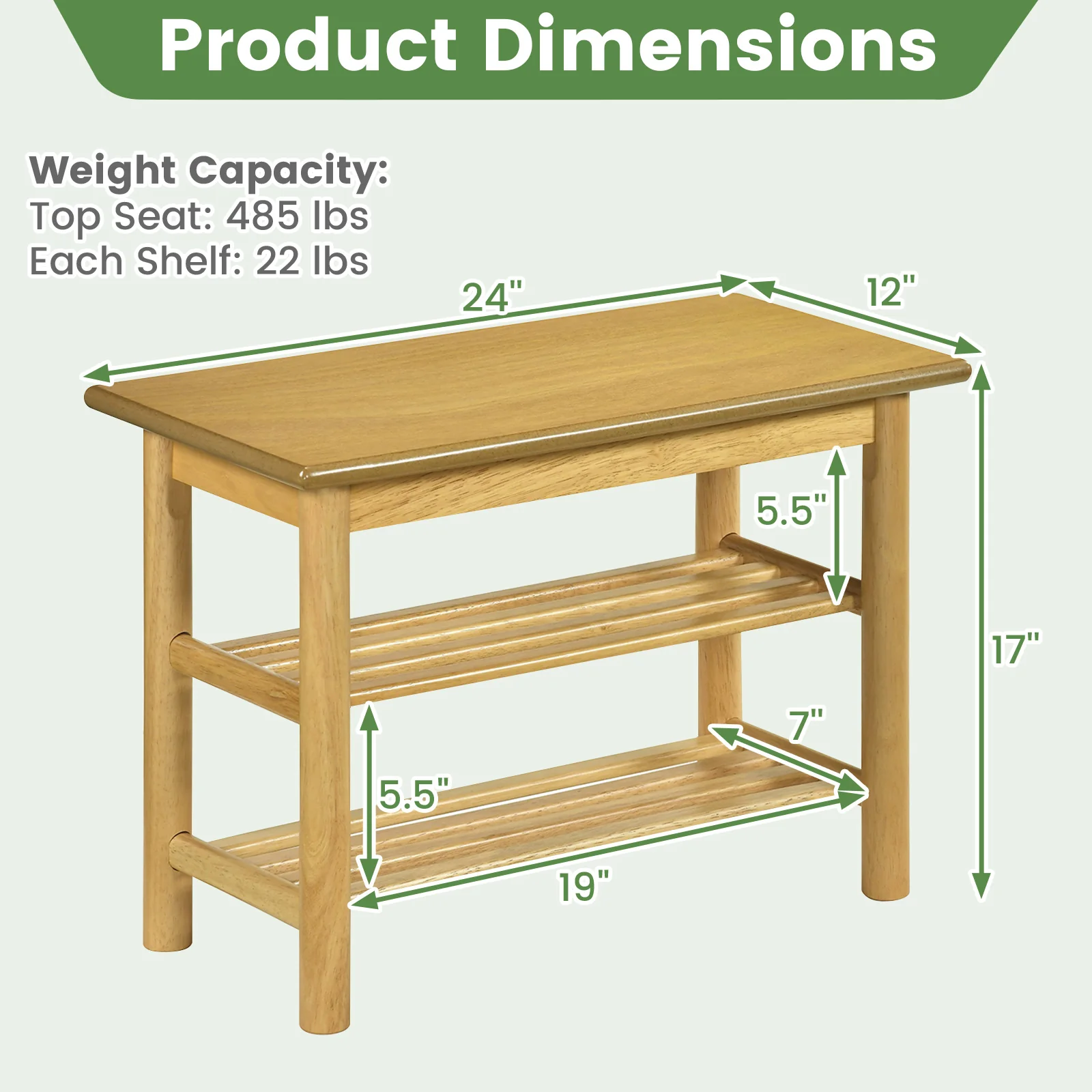Shoe Rack Bench, 3-Tier Rubberwood, Natural - Image 6