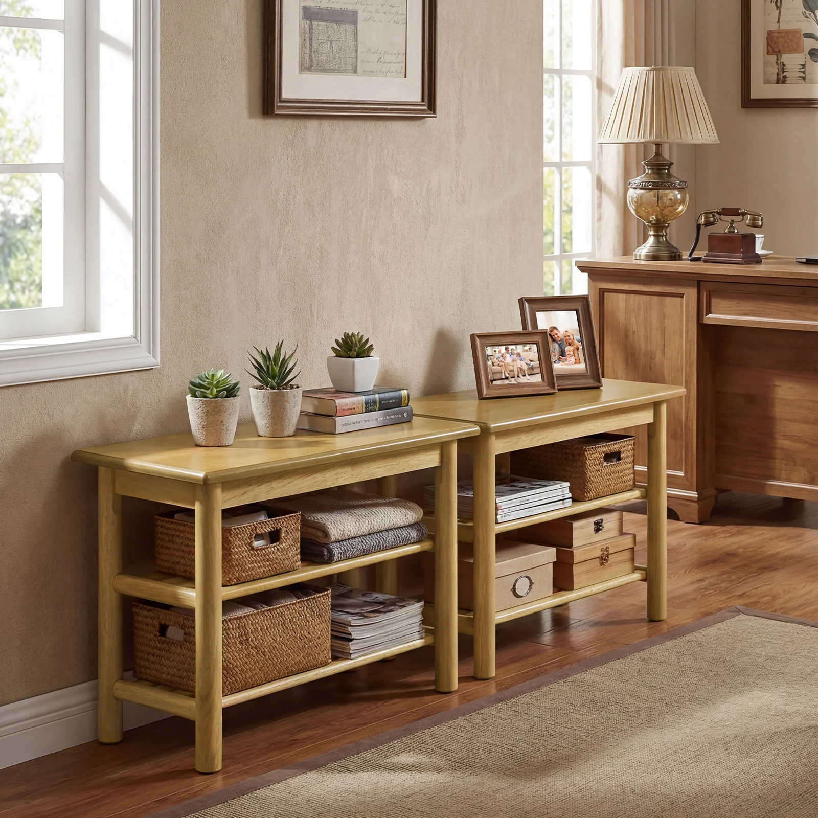 Shoe Rack Bench, 3-Tier Rubberwood, Natural - Image 7