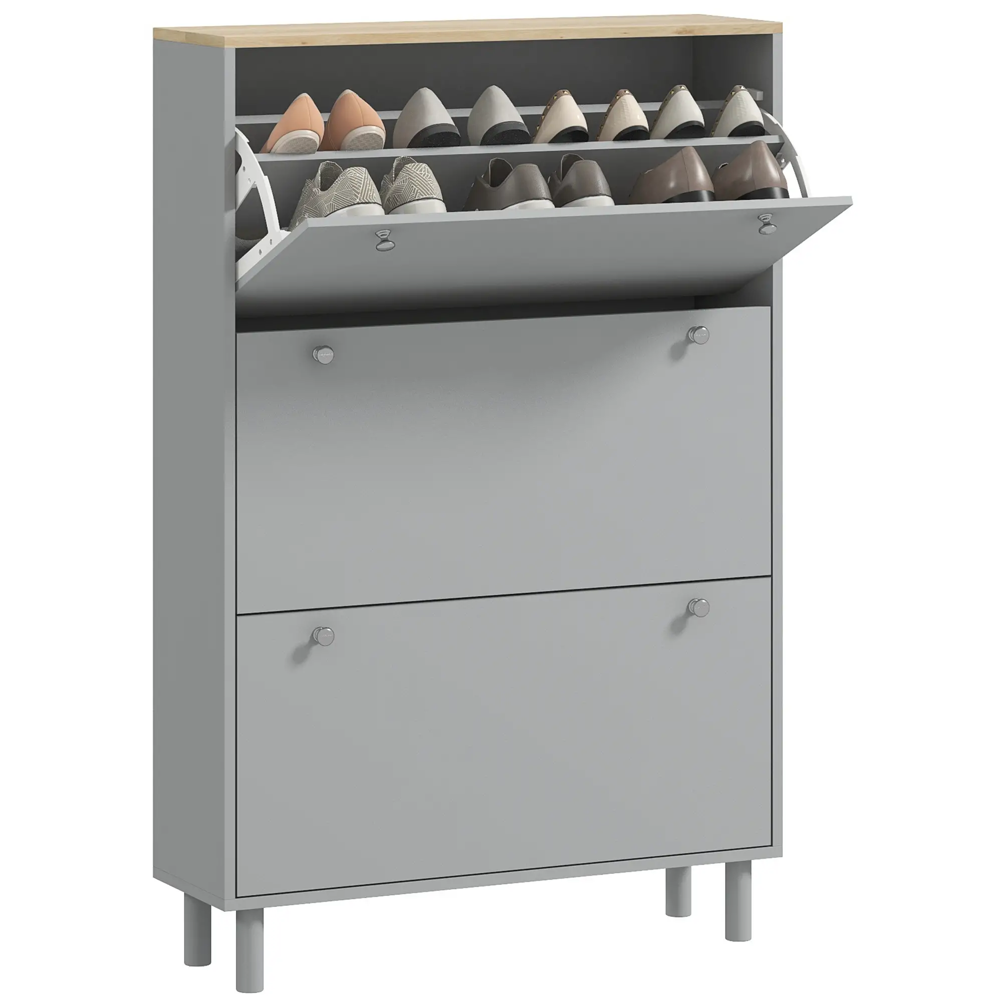 Shoe Storage, 3 Flip Drawers, Adjustable Shelves, 24 Pairs, Grey