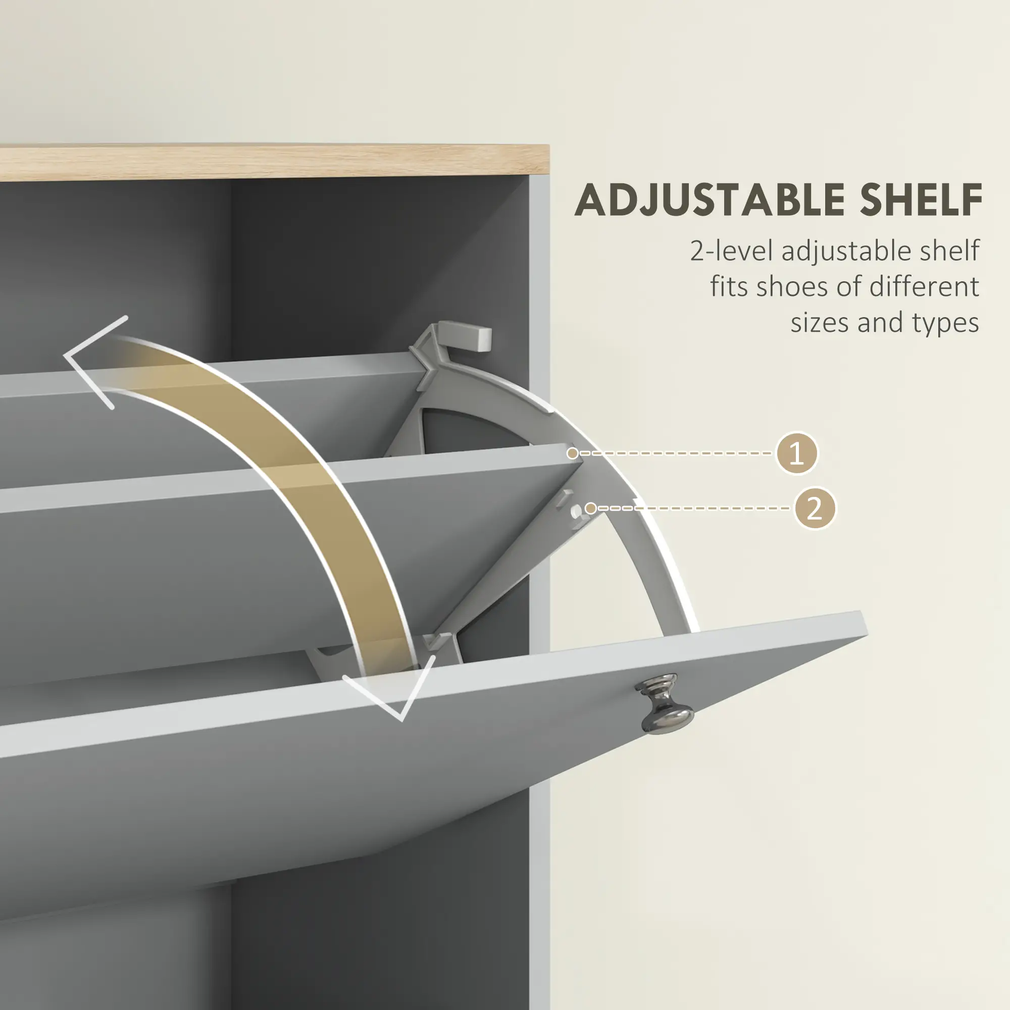 Shoe Storage, 3 Flip Drawers, Adjustable Shelves, 24 Pairs, Grey - Image 5