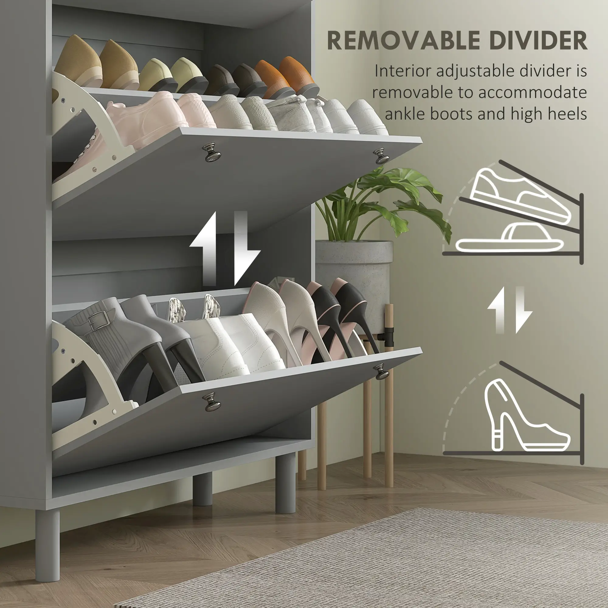Shoe Storage, 3 Flip Drawers, Adjustable Shelves, 24 Pairs, Grey - Image 6