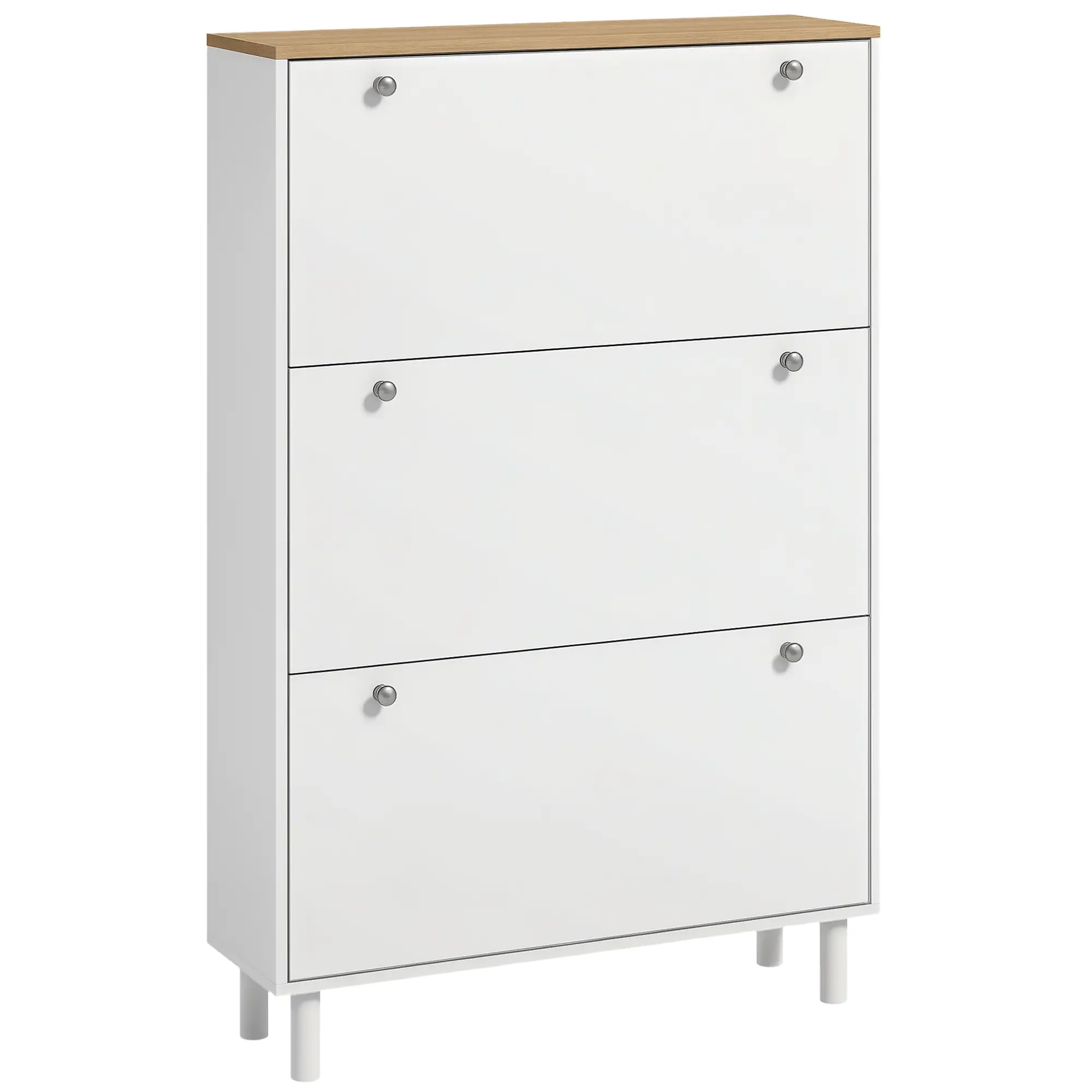 Shoe Storage, 3 Flip Drawers, Adjustable Shelves, 24 Pairs, White