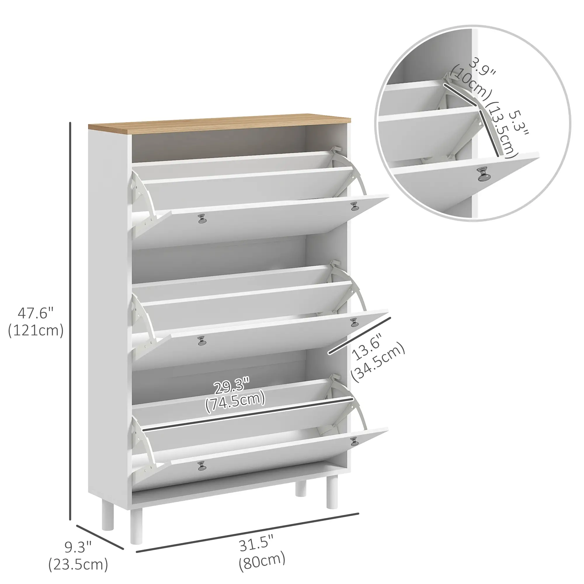 Shoe Storage, 3 Flip Drawers, Adjustable Shelves, 24 Pairs, White - Image 3