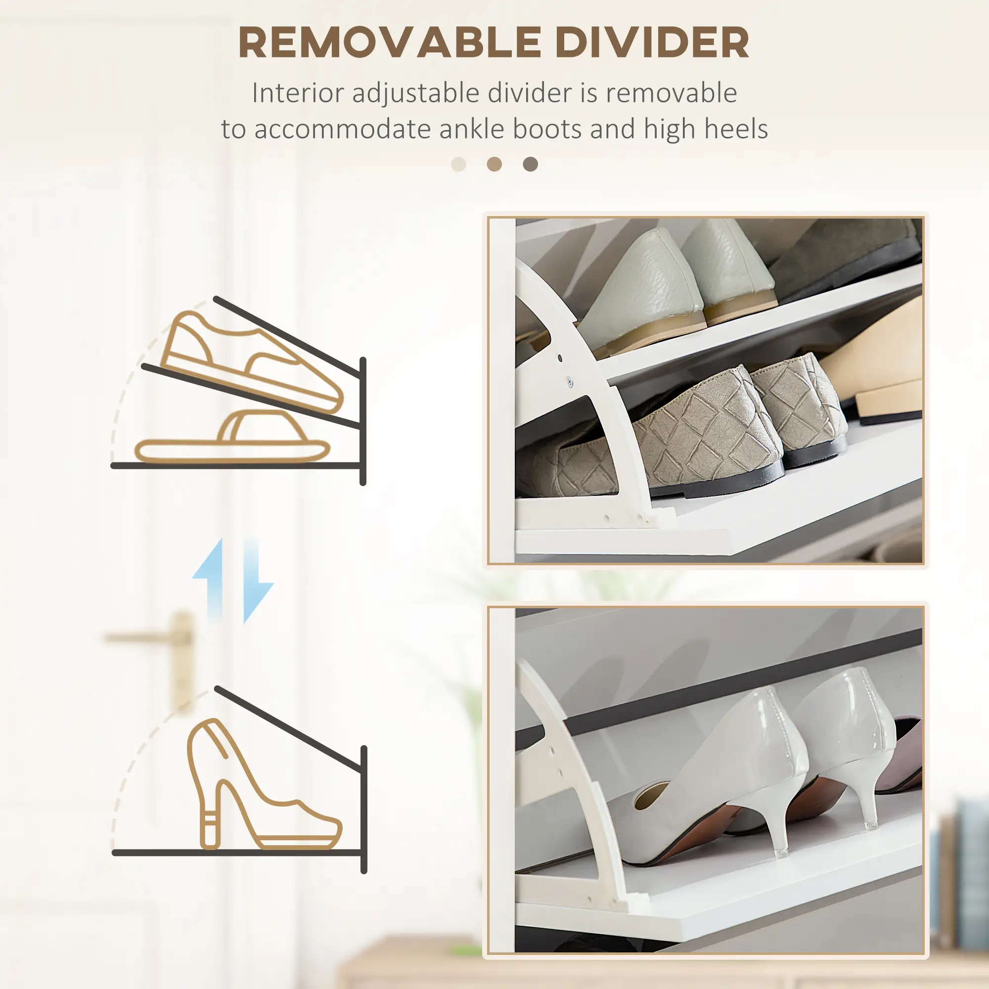 Shoe Storage, 3 Flip Drawers, Adjustable Shelves, 24 Pairs, White - Image 6