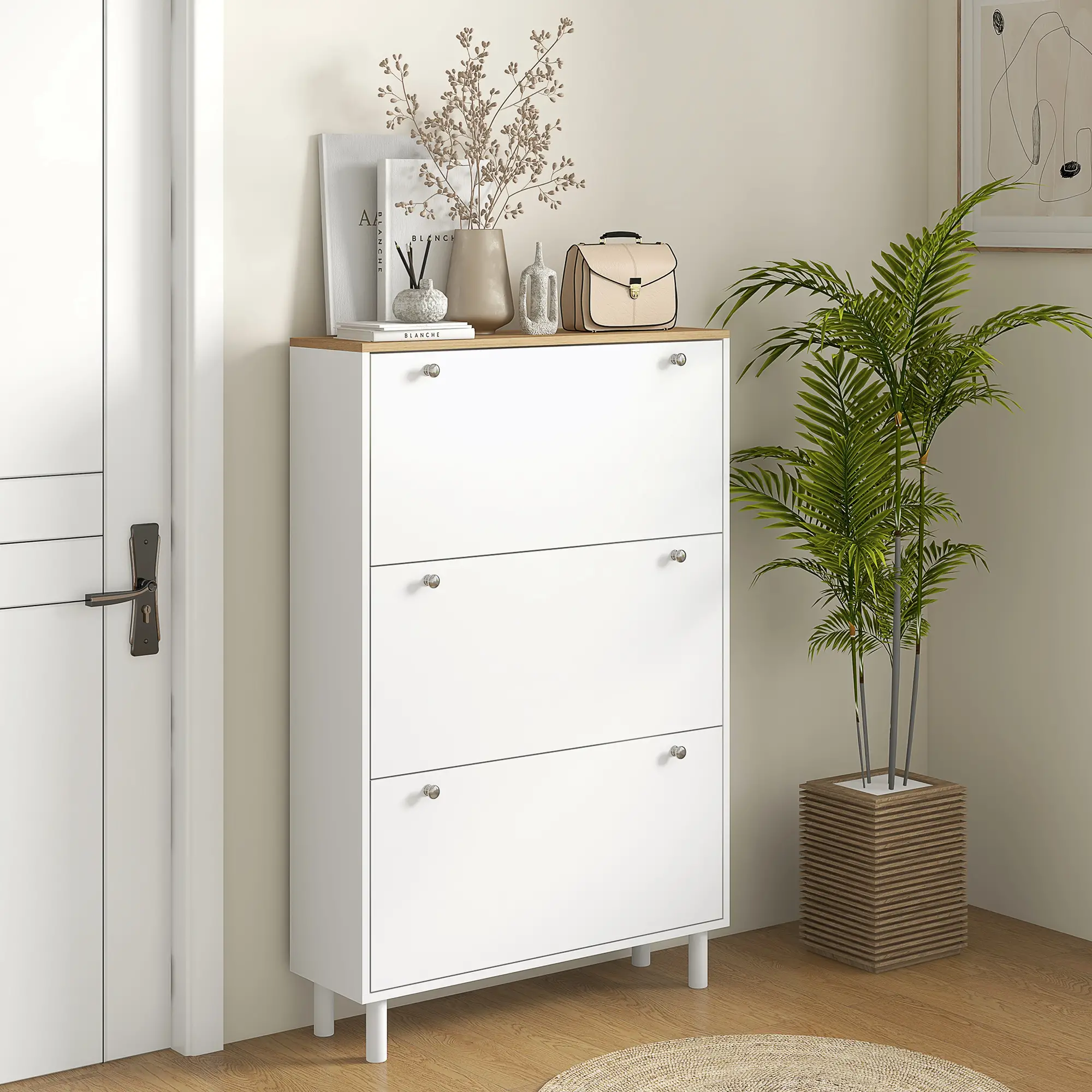 Shoe Storage, 3 Flip Drawers, Adjustable Shelves, 24 Pairs, White - Image 8