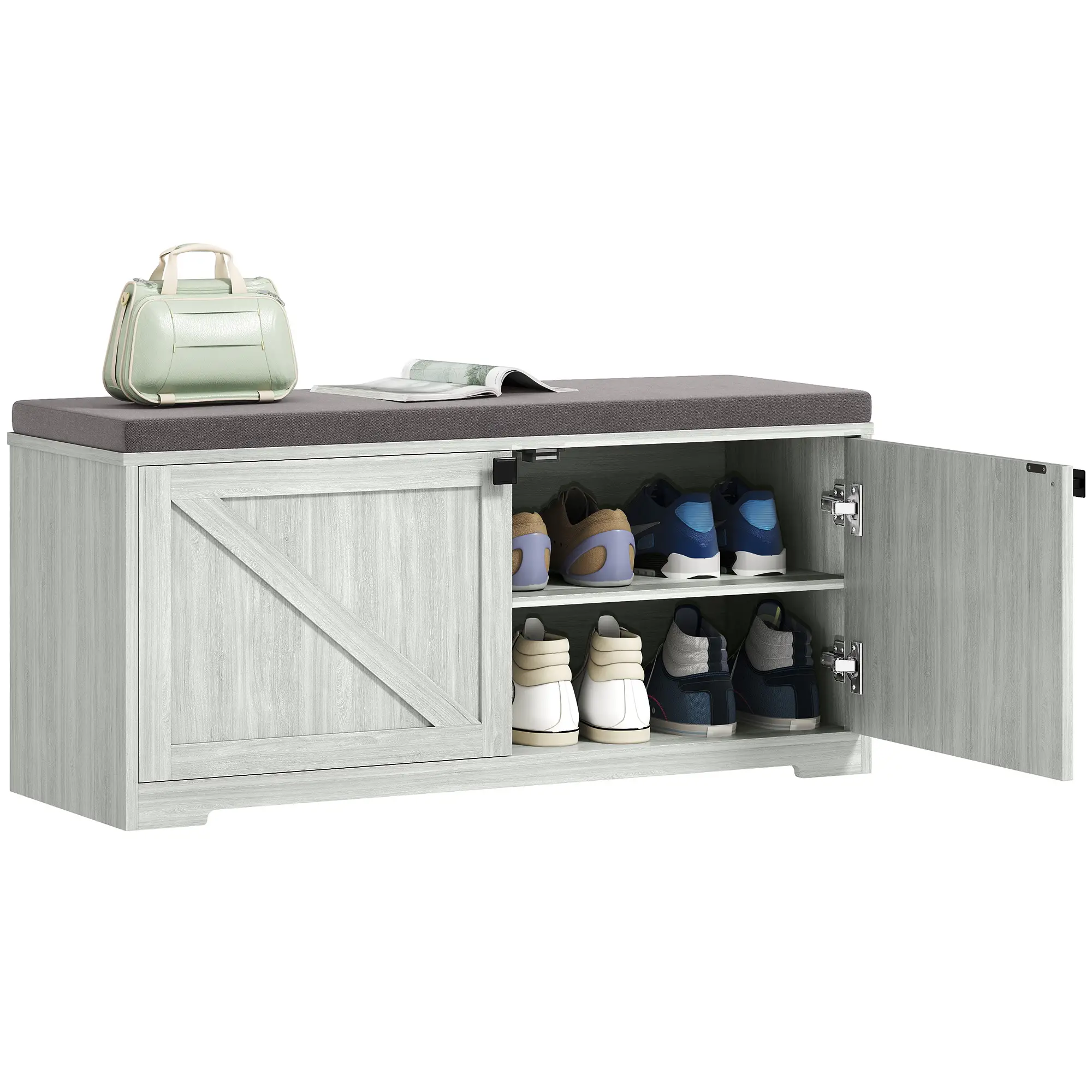 Shoe Storage Bench, Padded Seat, Holds 352 lb, 8 Pairs, Light Grey - Image 11