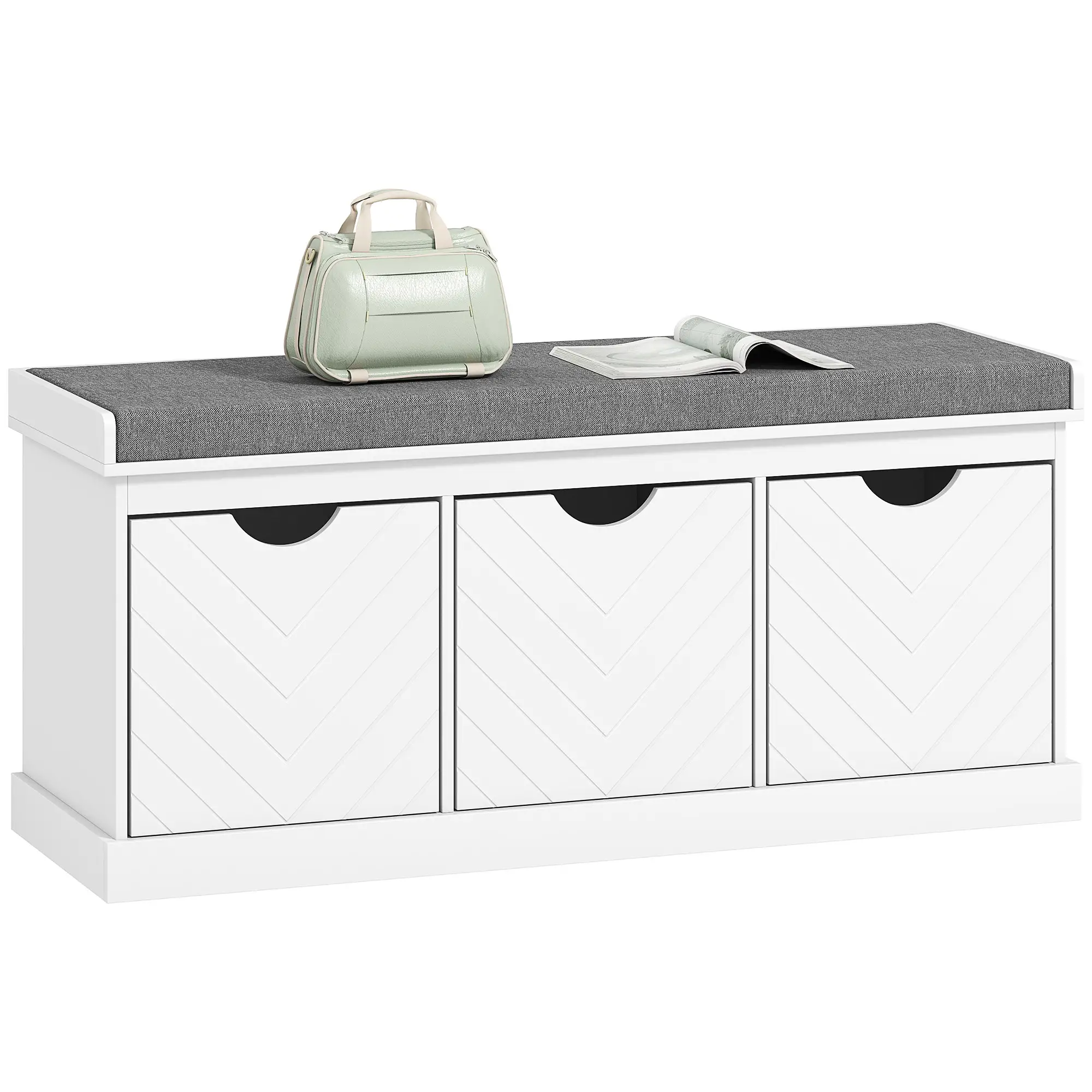Shoe Storage Bench, 3 Drawers, Padded Seat, White - Image 11
