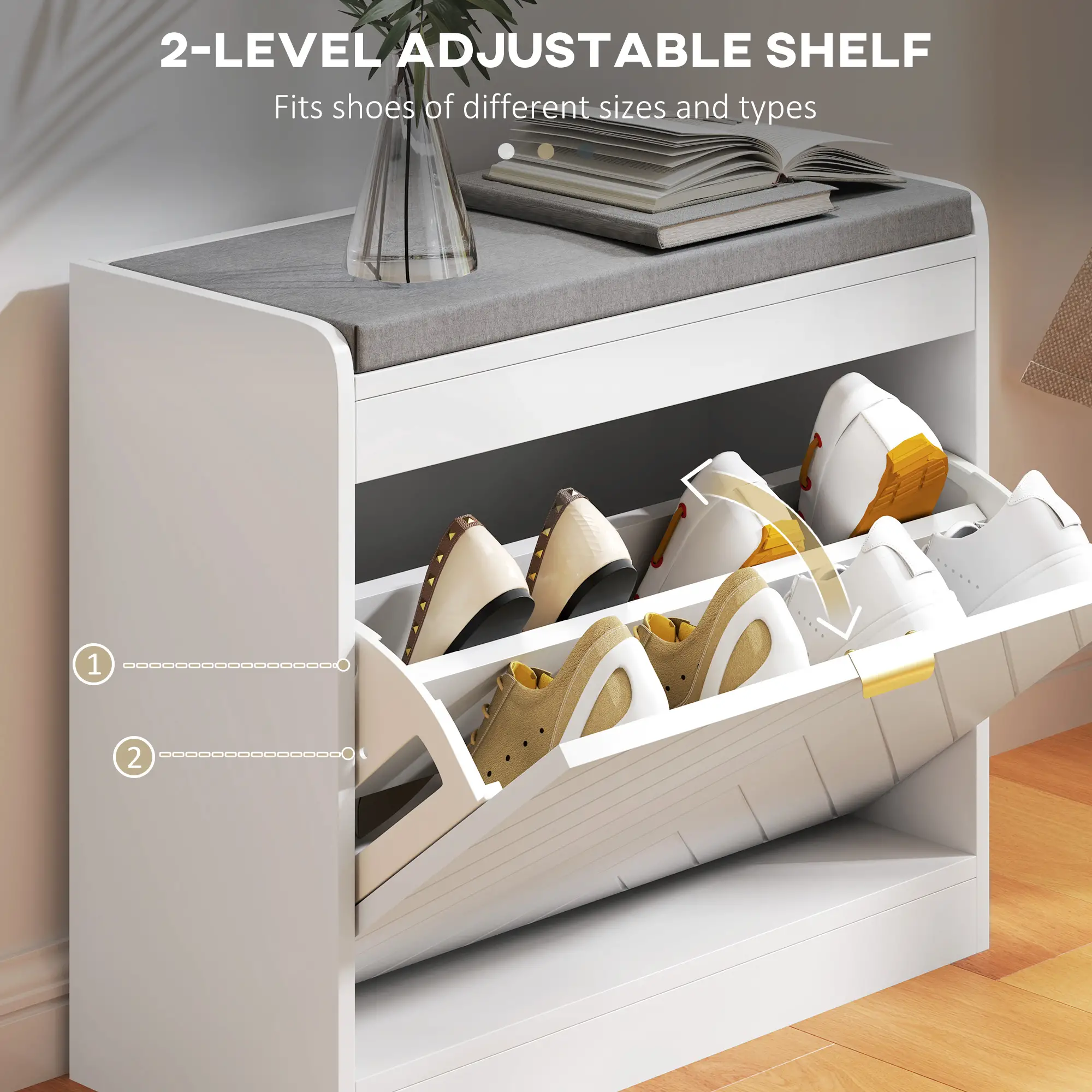 Shoe Storage Bench with Flip Drawer, Vent, Seat, Holds 5 Pairs - Image 5