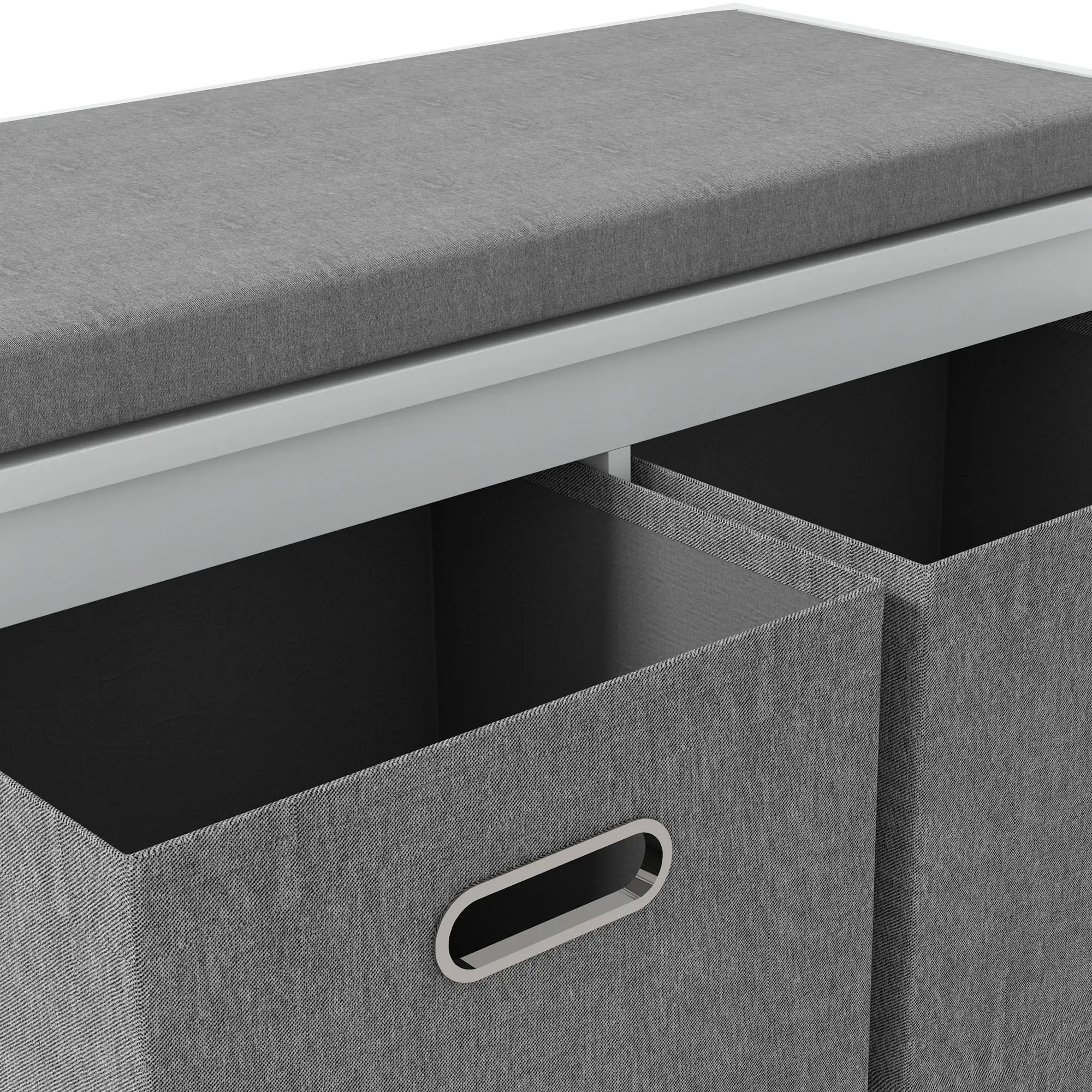 Shoe Storage Bench with Seat, 2 Fabric Drawers, White - Image 9