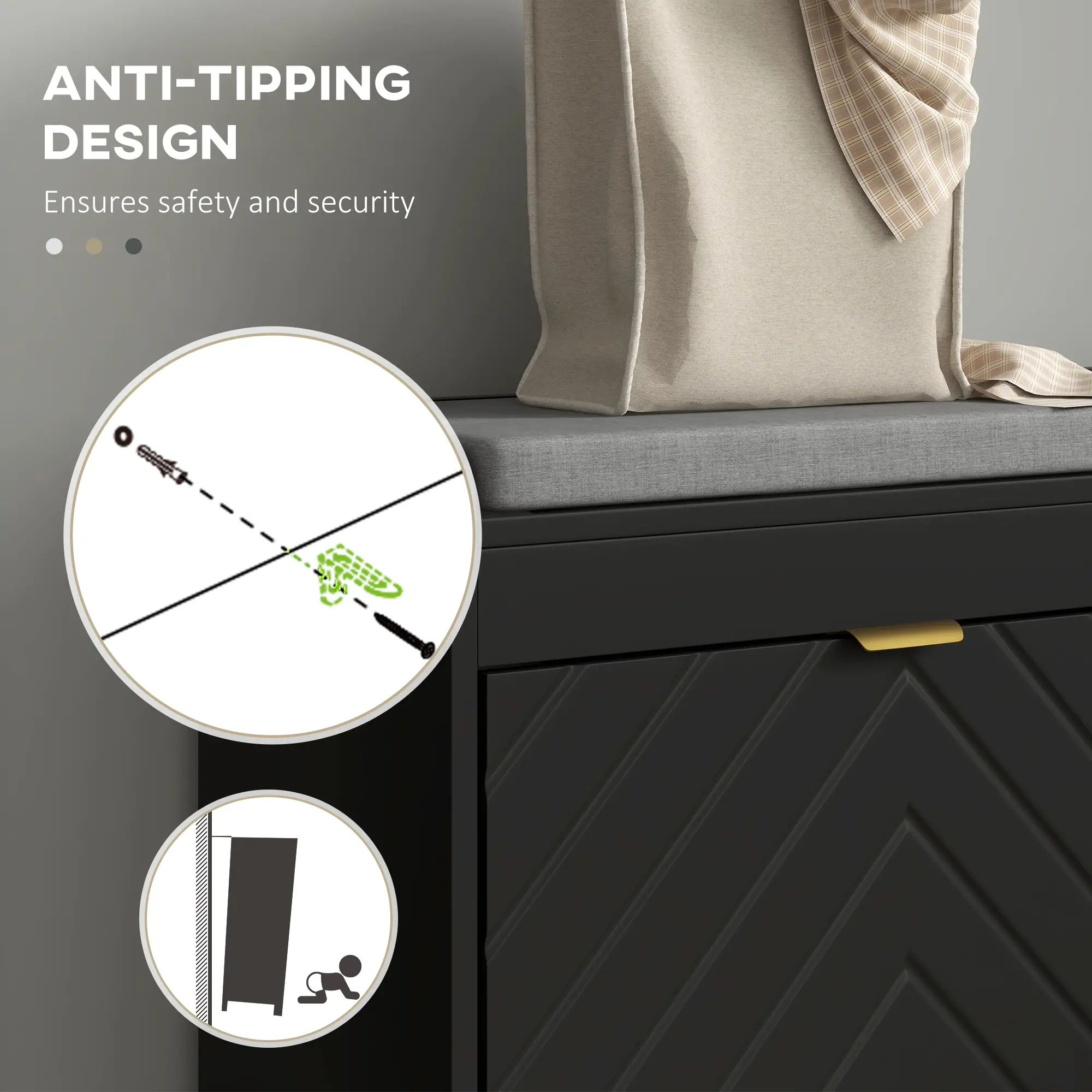 Shoe Storage Bench with Seat, 2 Flip Drawers, 4 Vents, Holds 8 Pairs - Image 10