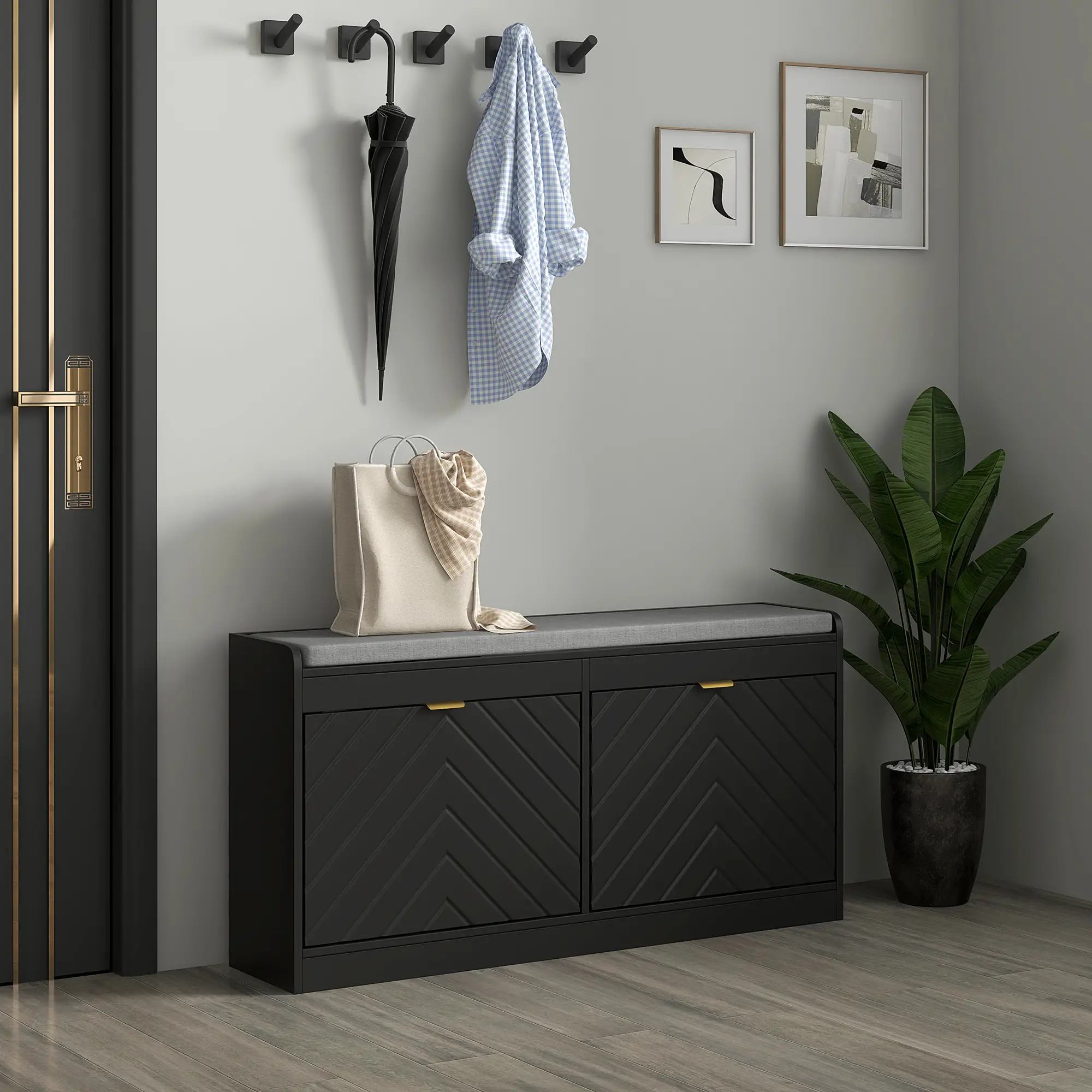 Shoe Storage Bench with Seat, 2 Flip Drawers, 4 Vents, Holds 8 Pairs - Image 8