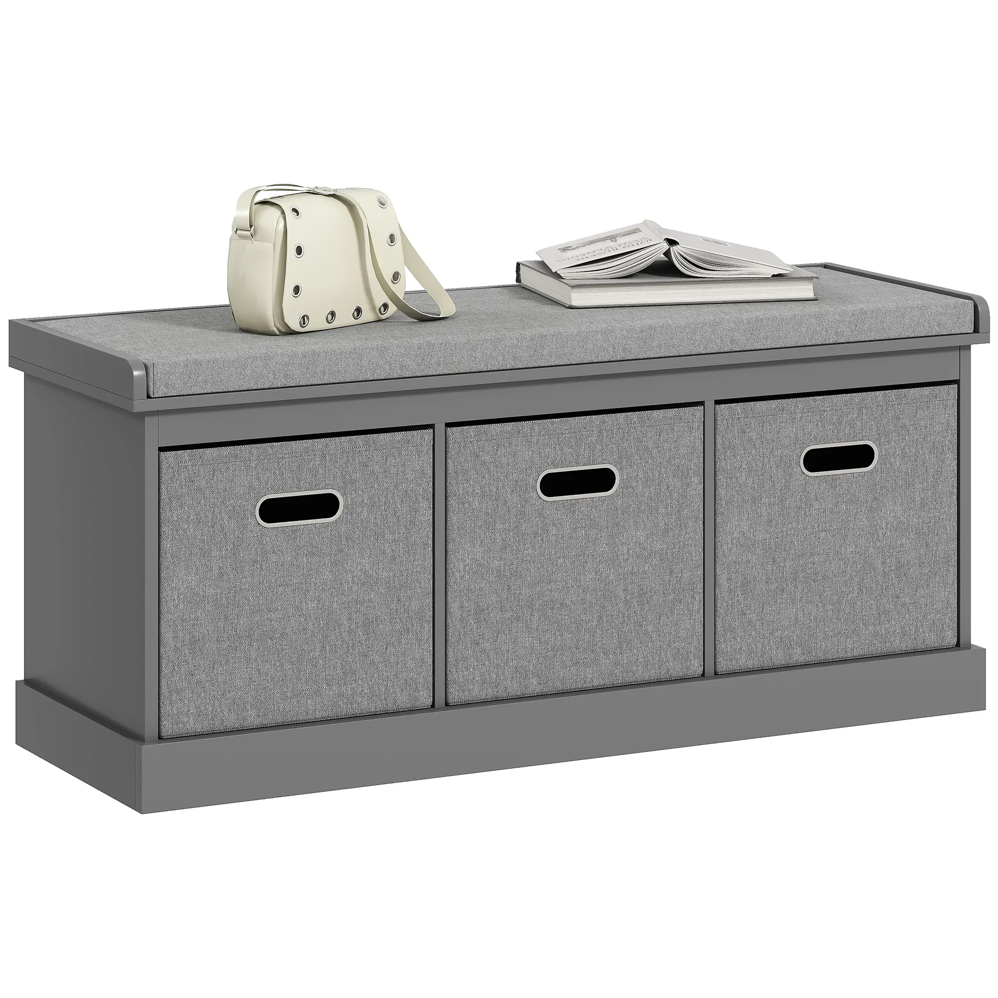 Shoe Storage Bench with Seat, 3 Fabric Drawers, Dark Grey - Image 11