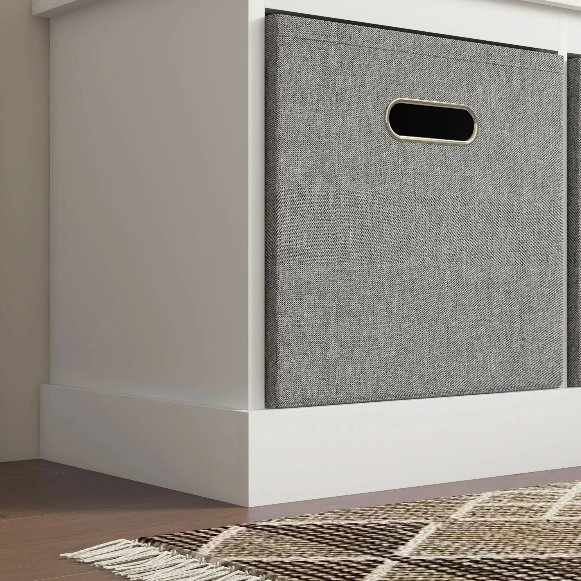 Shoe Storage Bench With Seat, 3 Fabric Drawers, White - Image 10