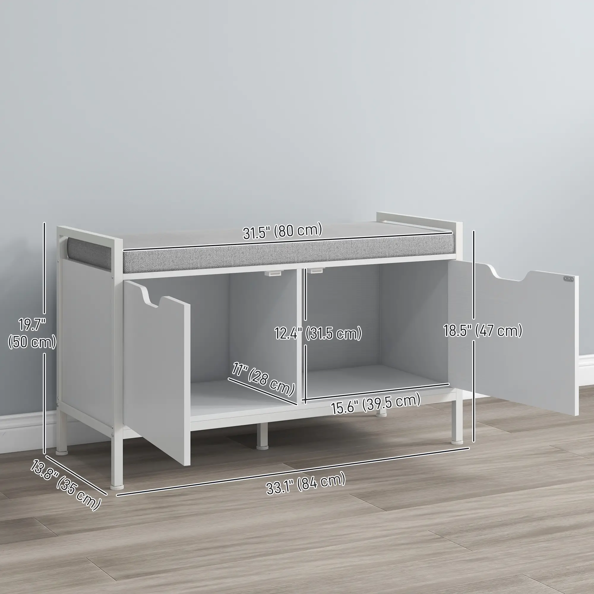 Shoe Storage Bench with Seat Cushion, Hallway Cabinet, 352lbs, White - Image 3