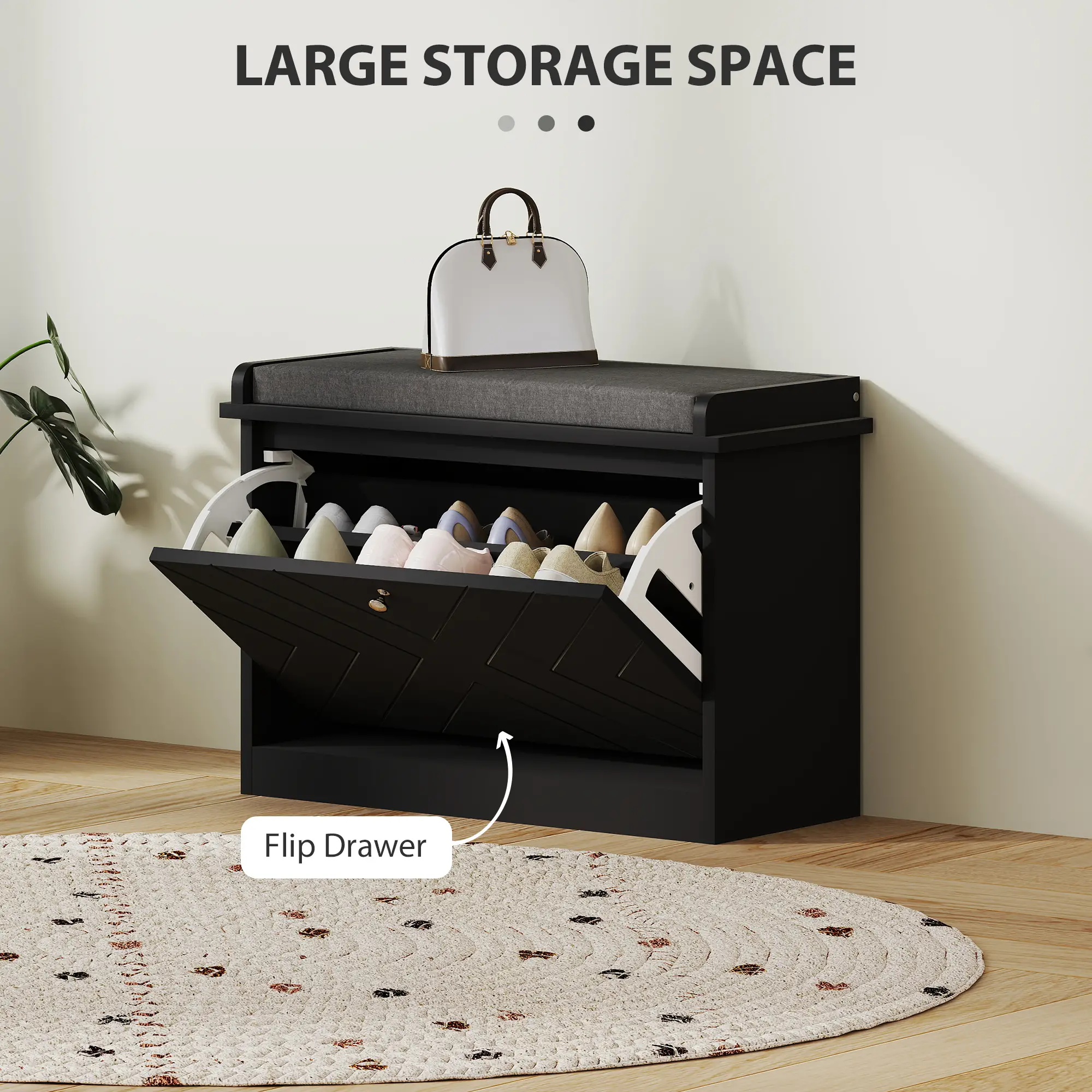 Shoe Storage Bench with Seat, Flip Drawer, Adjustable Shelf, 6 Pairs - Image 4