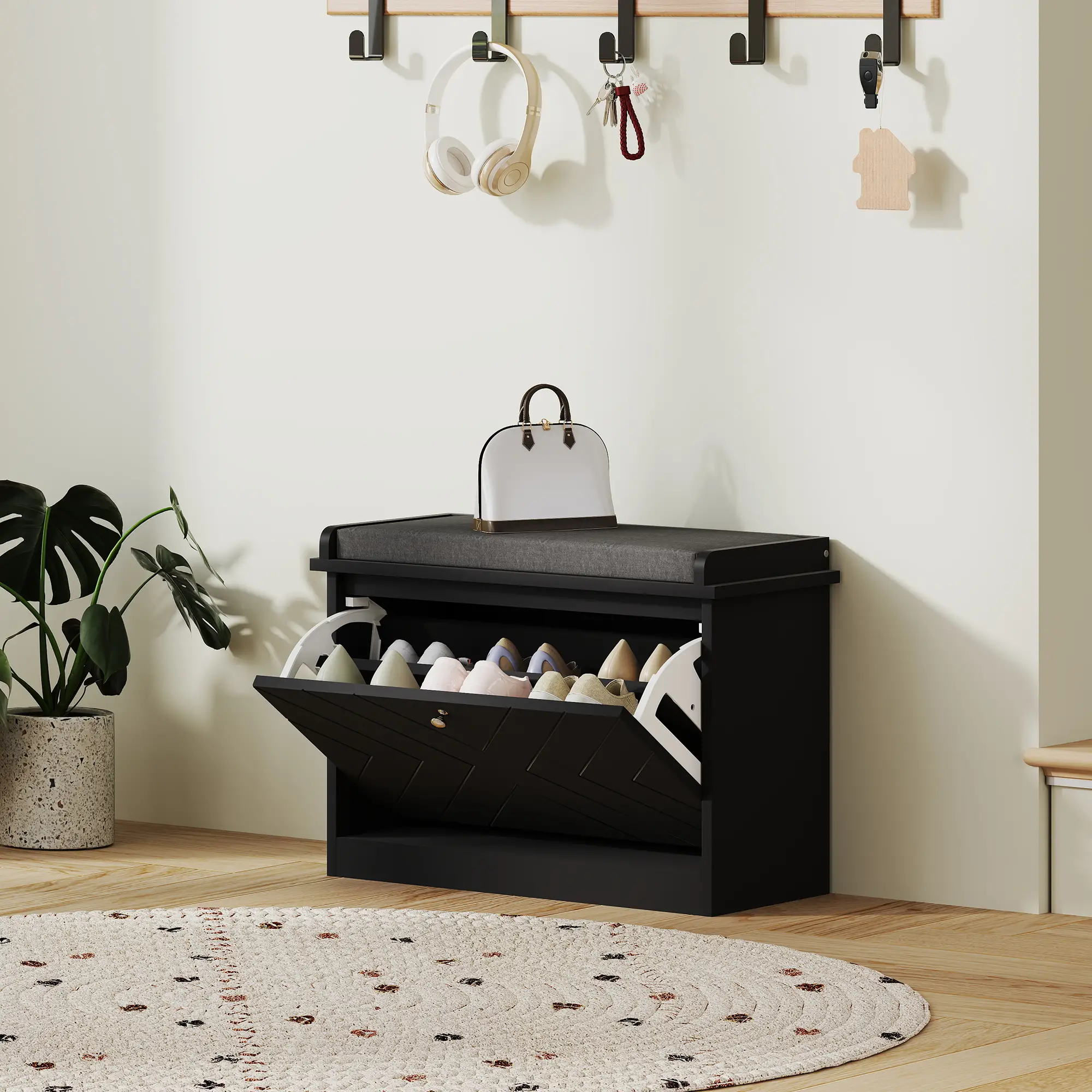 Shoe Storage Bench with Seat, Flip Drawer, Adjustable Shelf, 6 Pairs - Image 8