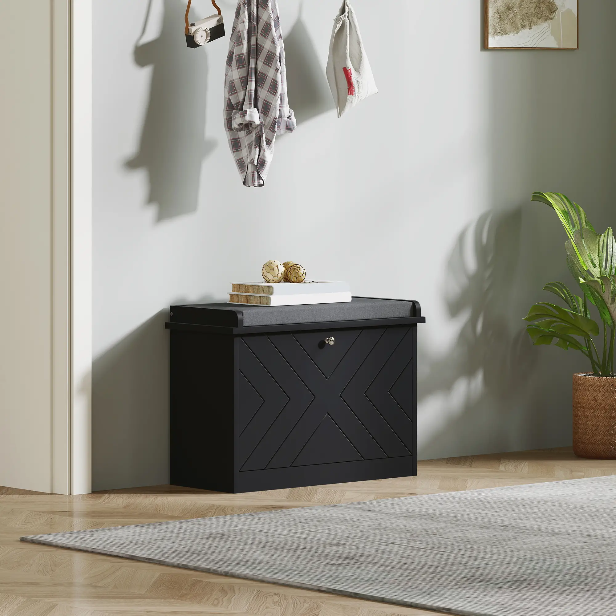 Shoe Storage Bench with Seat, Flip Drawer, Adjustable Shelf, 6 Pairs - Image 9