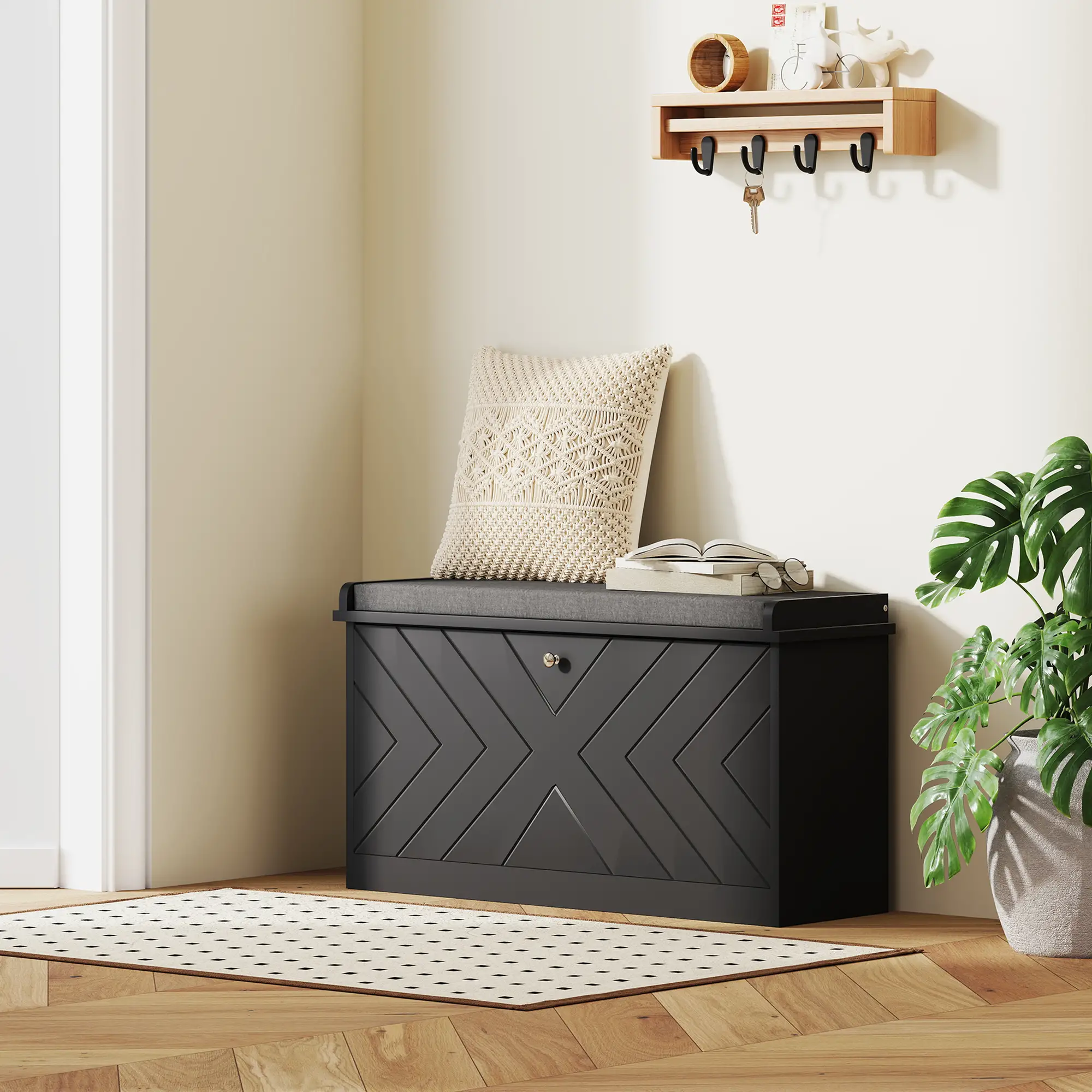 Shoe Storage Bench with Seat, Flip Drawer, Adjustable Shelf, Holds 8 Pairs - Image 2
