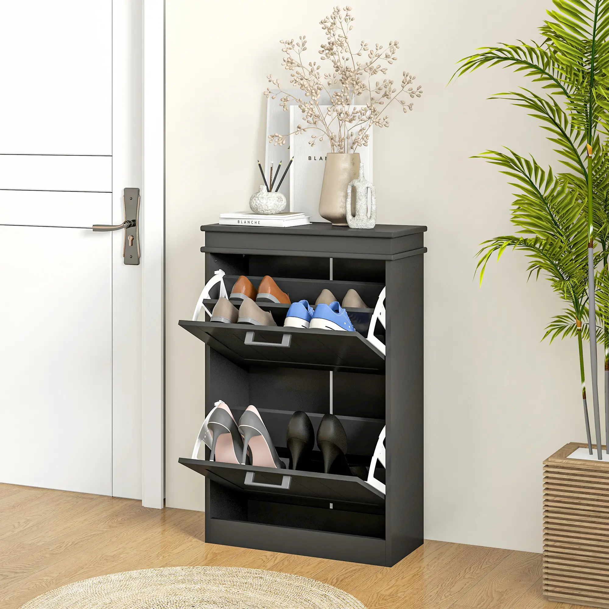 Shoe Storage Cabinet, 2 Flip Drawers, Adjustable Shelves, 10 Pairs, Black - Image 10
