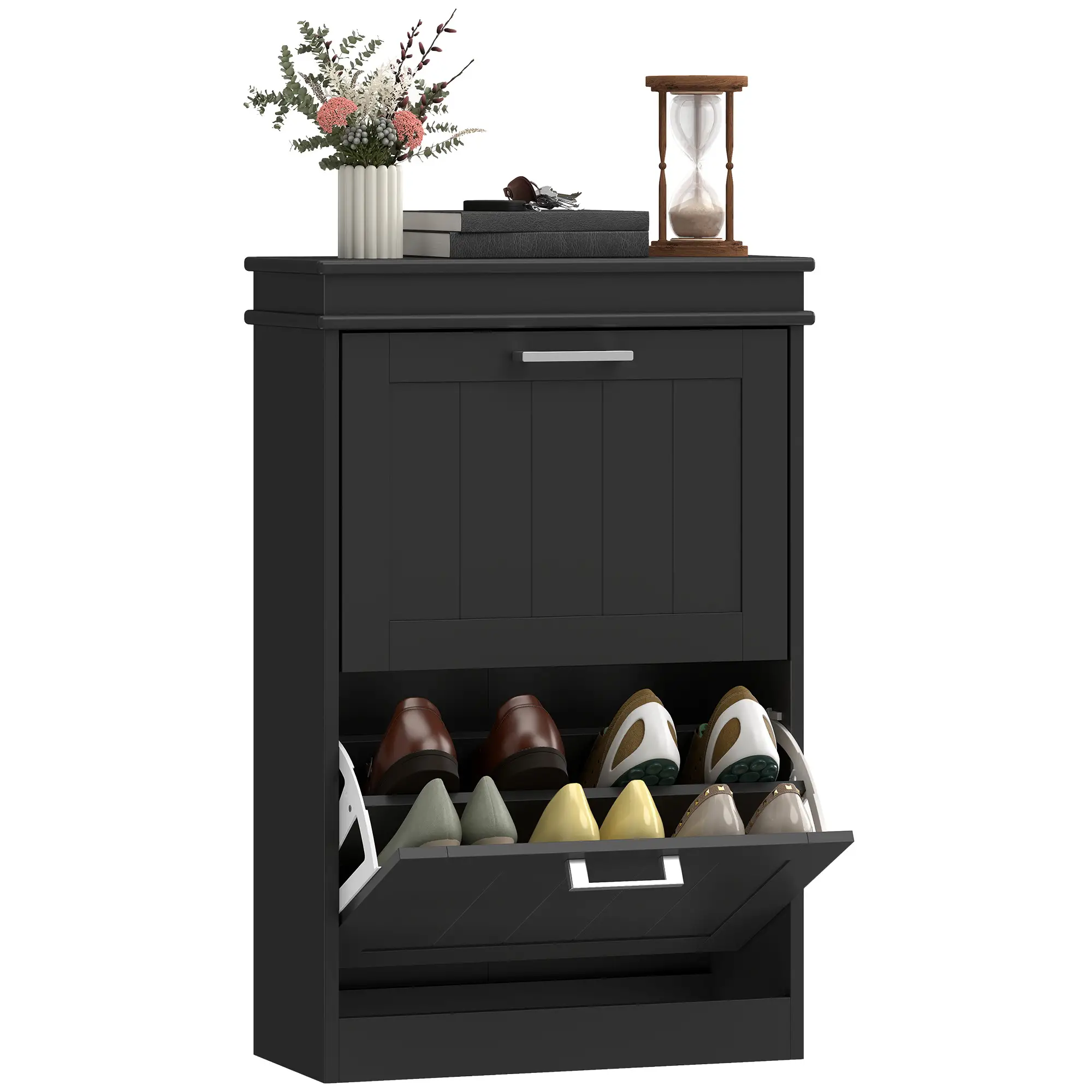Shoe Storage Cabinet, 2 Flip Drawers, Adjustable Shelves, 10 Pairs, Black - Image 11