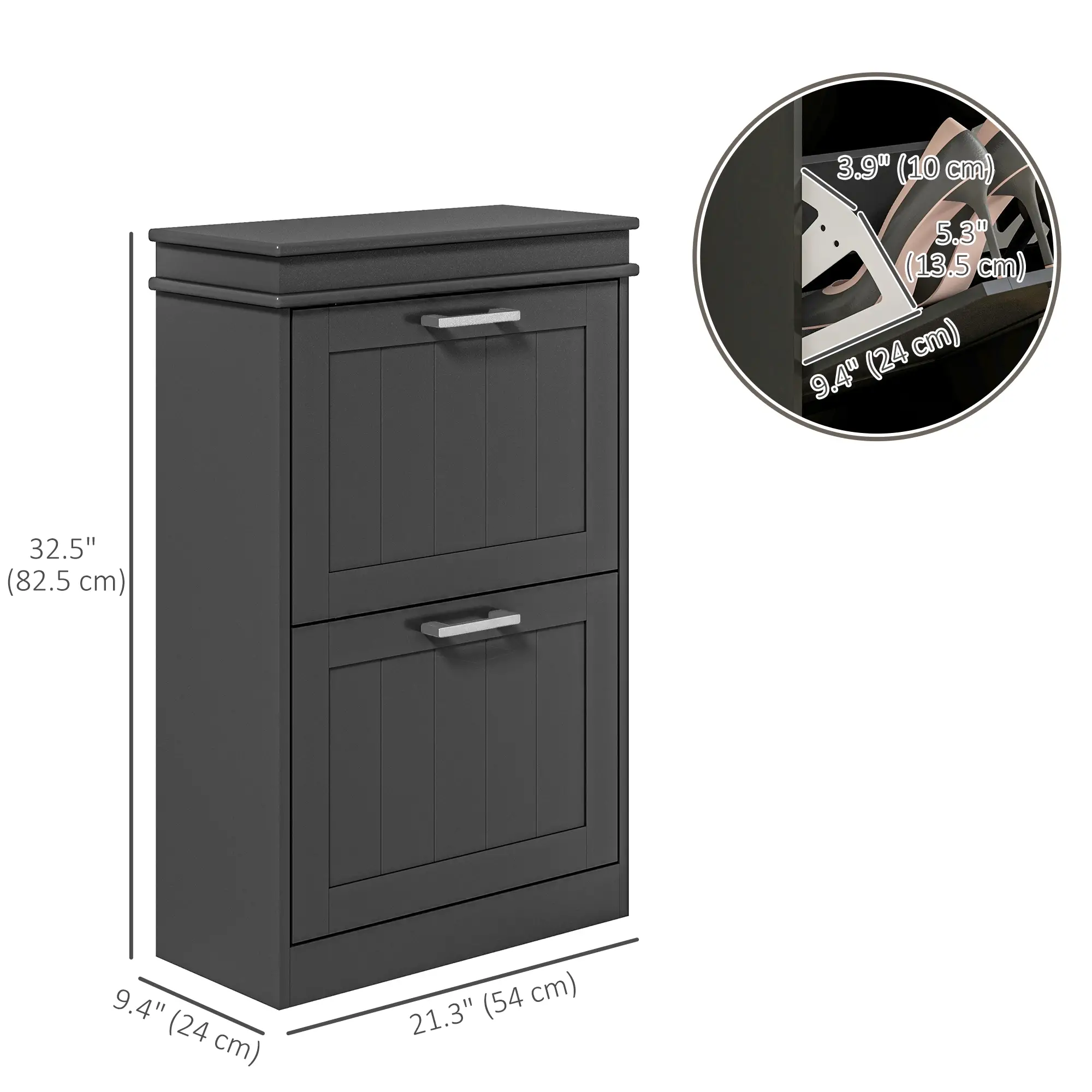 Shoe Storage Cabinet, 2 Flip Drawers, Adjustable Shelves, 10 Pairs, Black - Image 3