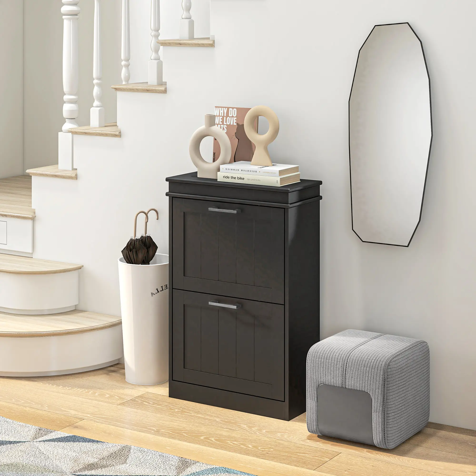 Shoe Storage Cabinet, 2 Flip Drawers, Adjustable Shelves, 10 Pairs, Black - Image 8