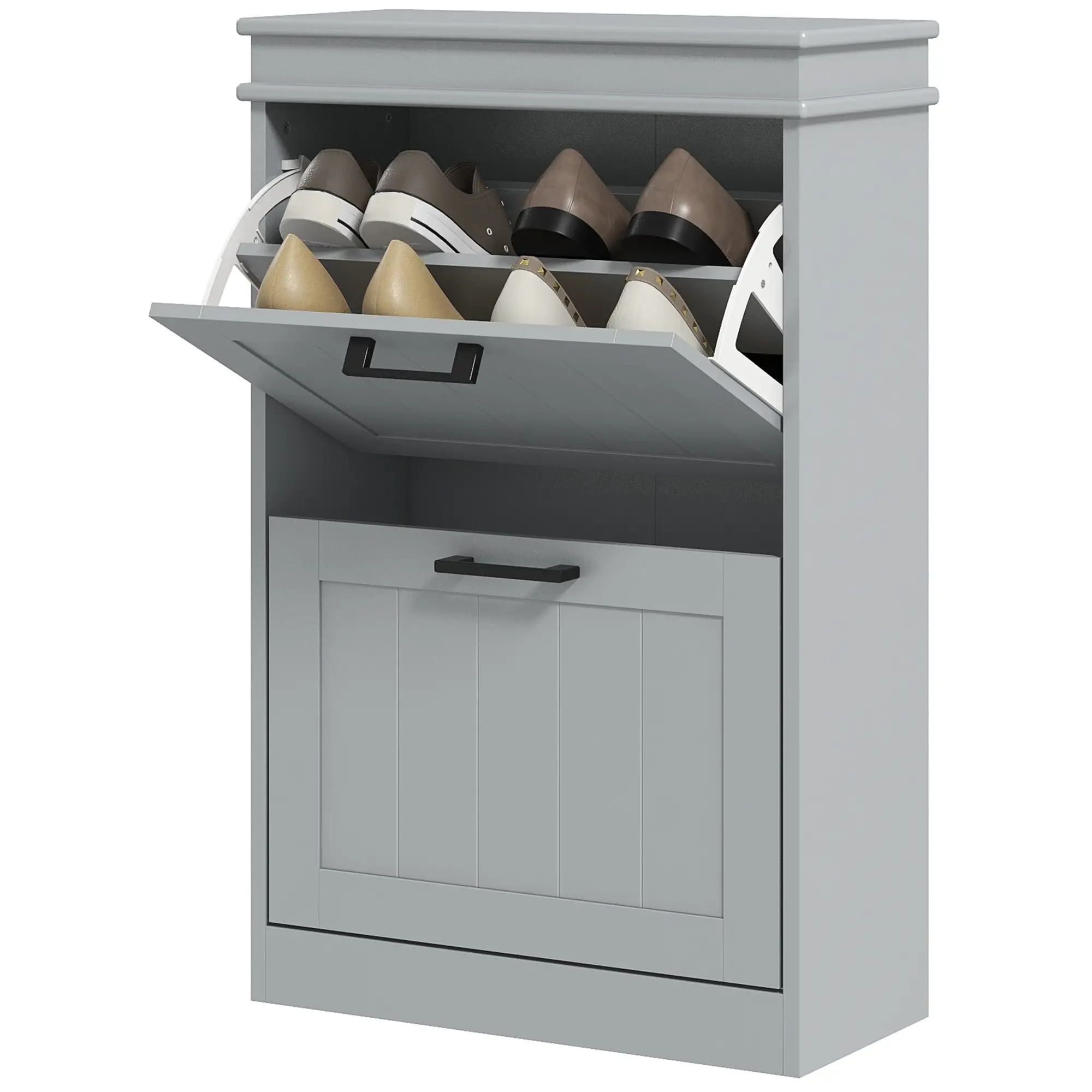 Shoe Storage Cabinet, 2 Flip Drawers, Adjustable Shelves, 10 Pairs, Grey