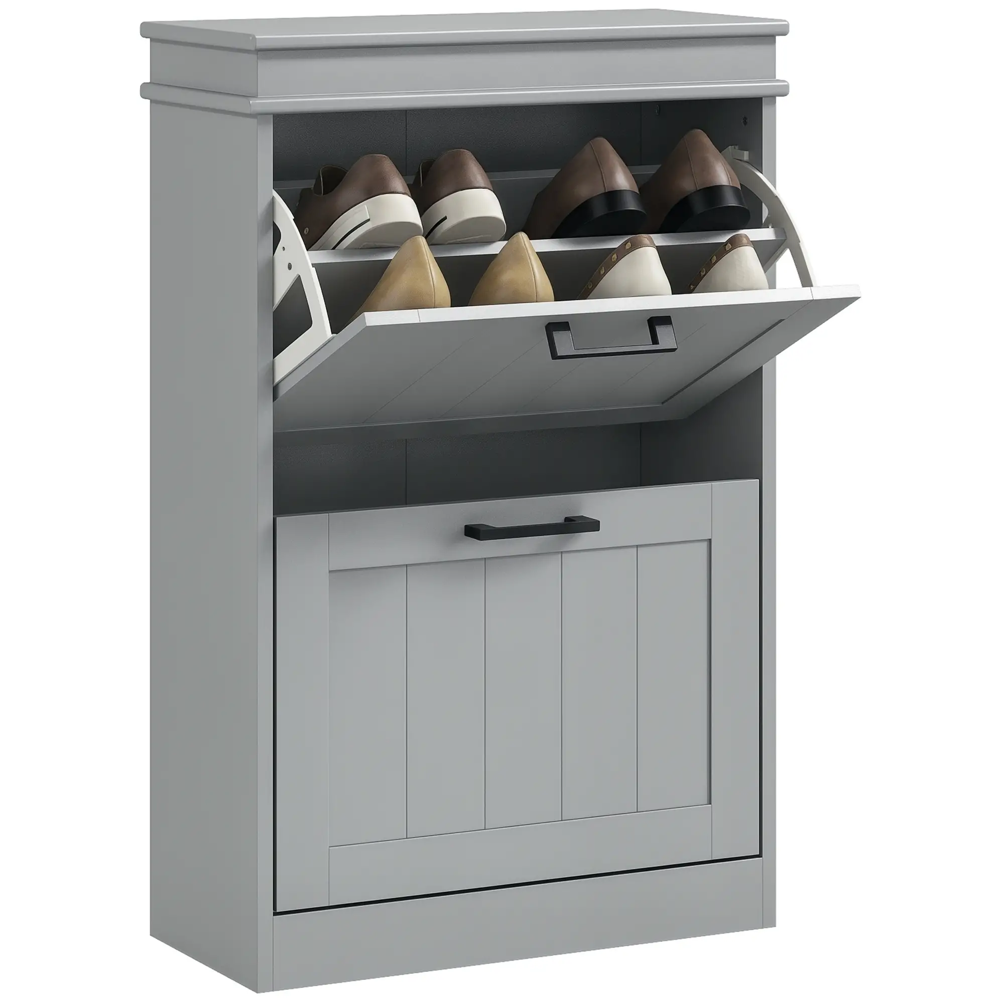 Shoe Storage Cabinet, 2 Flip Drawers, Adjustable Shelves, 10 Pairs, Grey - Image 11