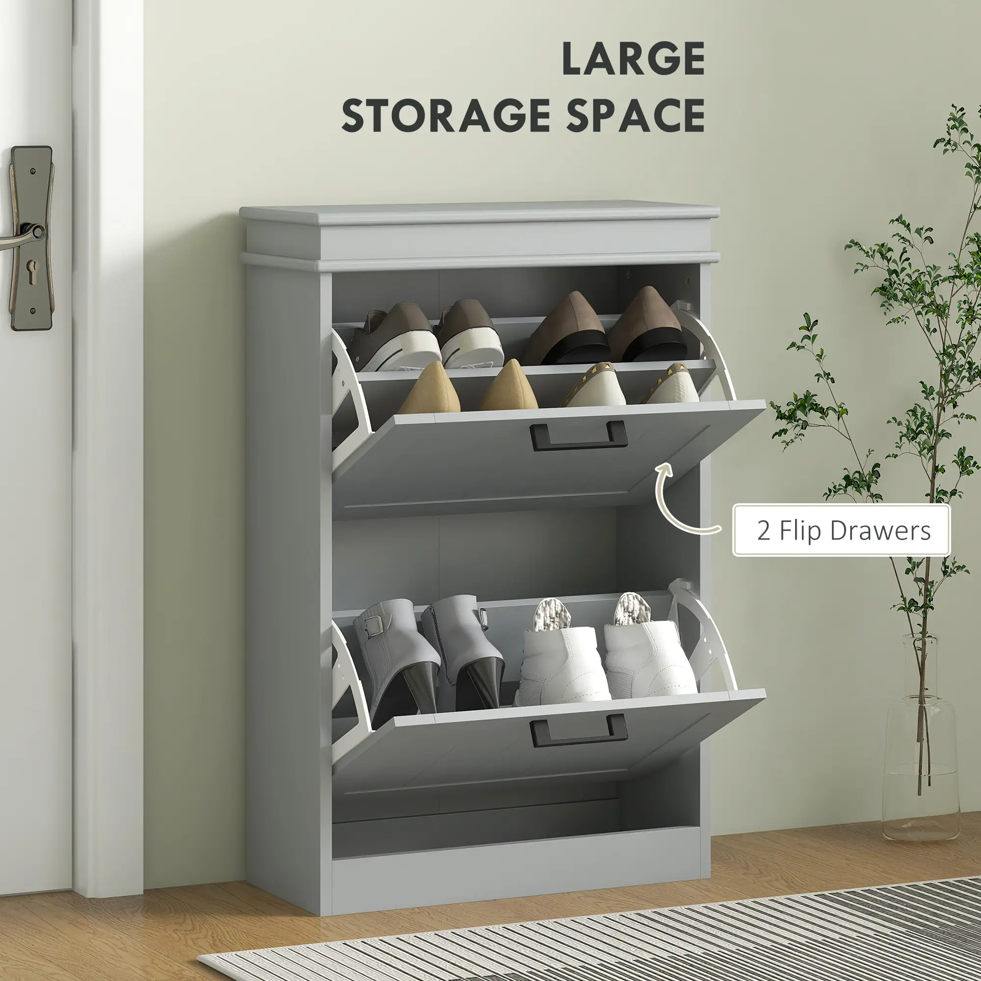 Shoe Storage Cabinet, 2 Flip Drawers, Adjustable Shelves, 10 Pairs, Grey - Image 4