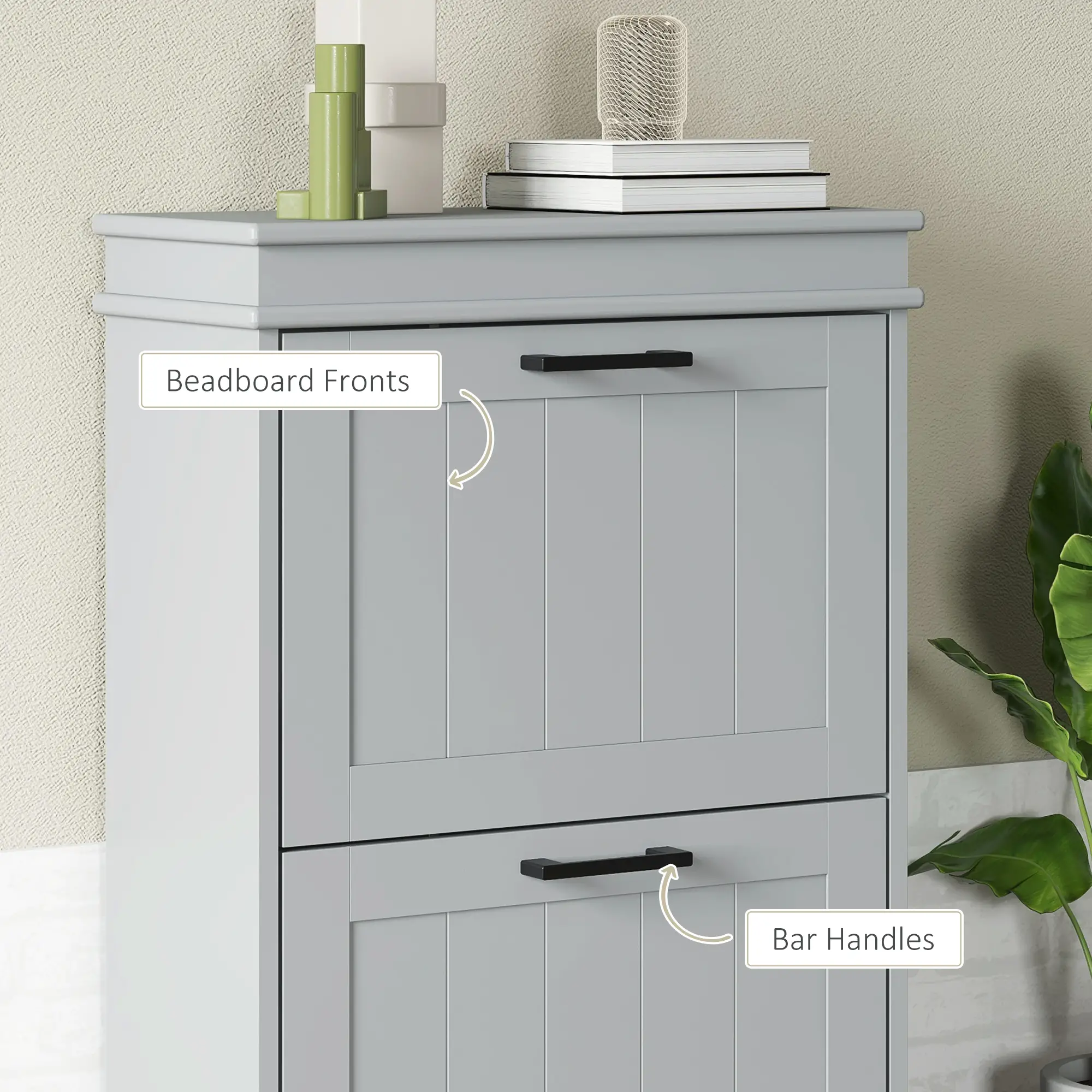 Shoe Storage Cabinet, 2 Flip Drawers, Adjustable Shelves, 10 Pairs, Grey - Image 7