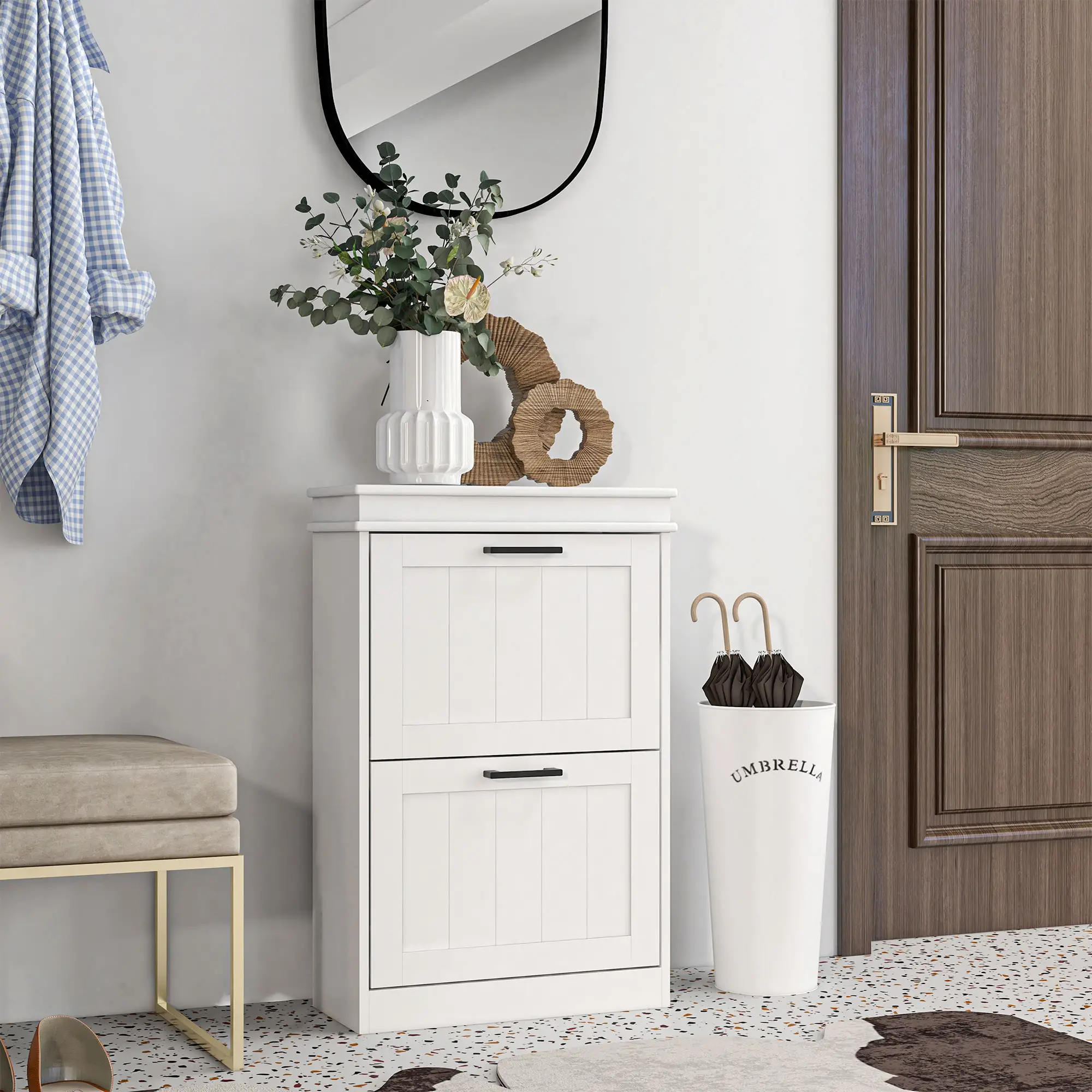 Shoe Storage Cabinet, 2 Flip Drawers, Adjustable Shelves, 10 Pairs, White - Image 10