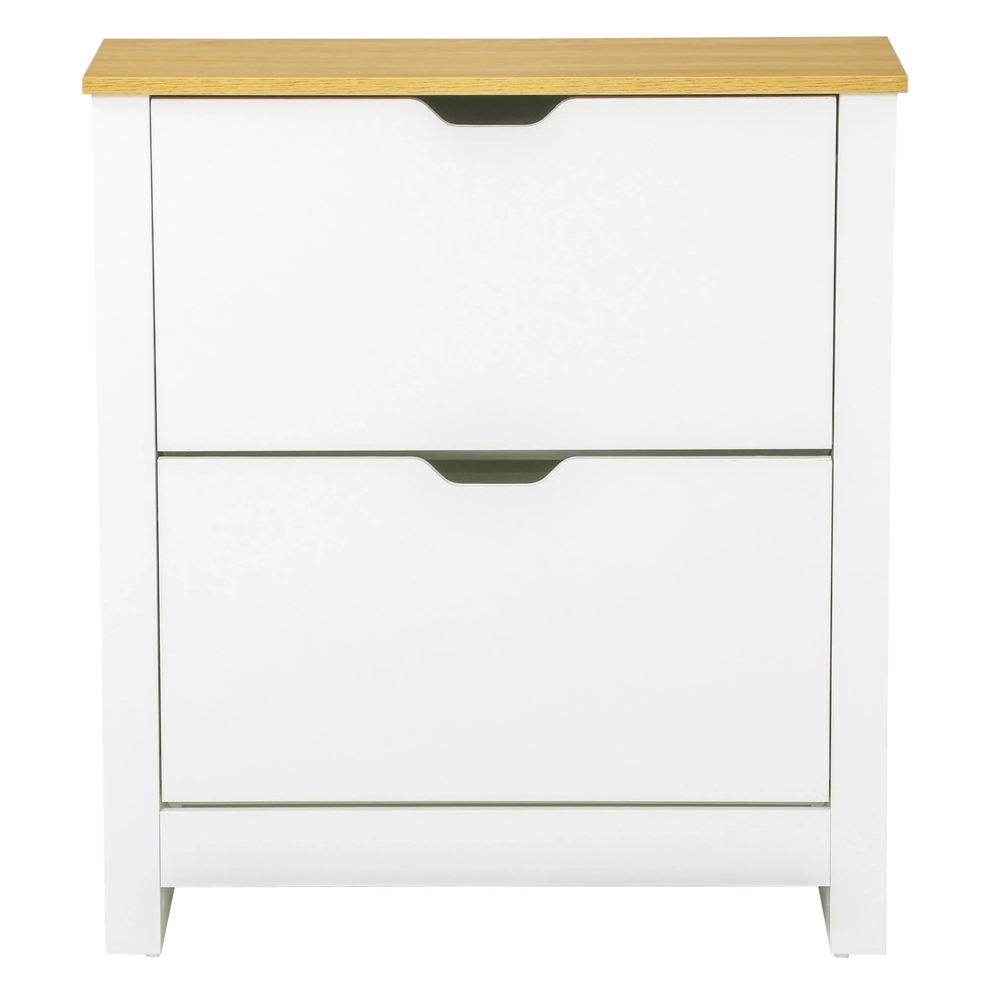 Shoe Storage Cabinet, 2 Flip Drawers, Adjustable Shelves, White