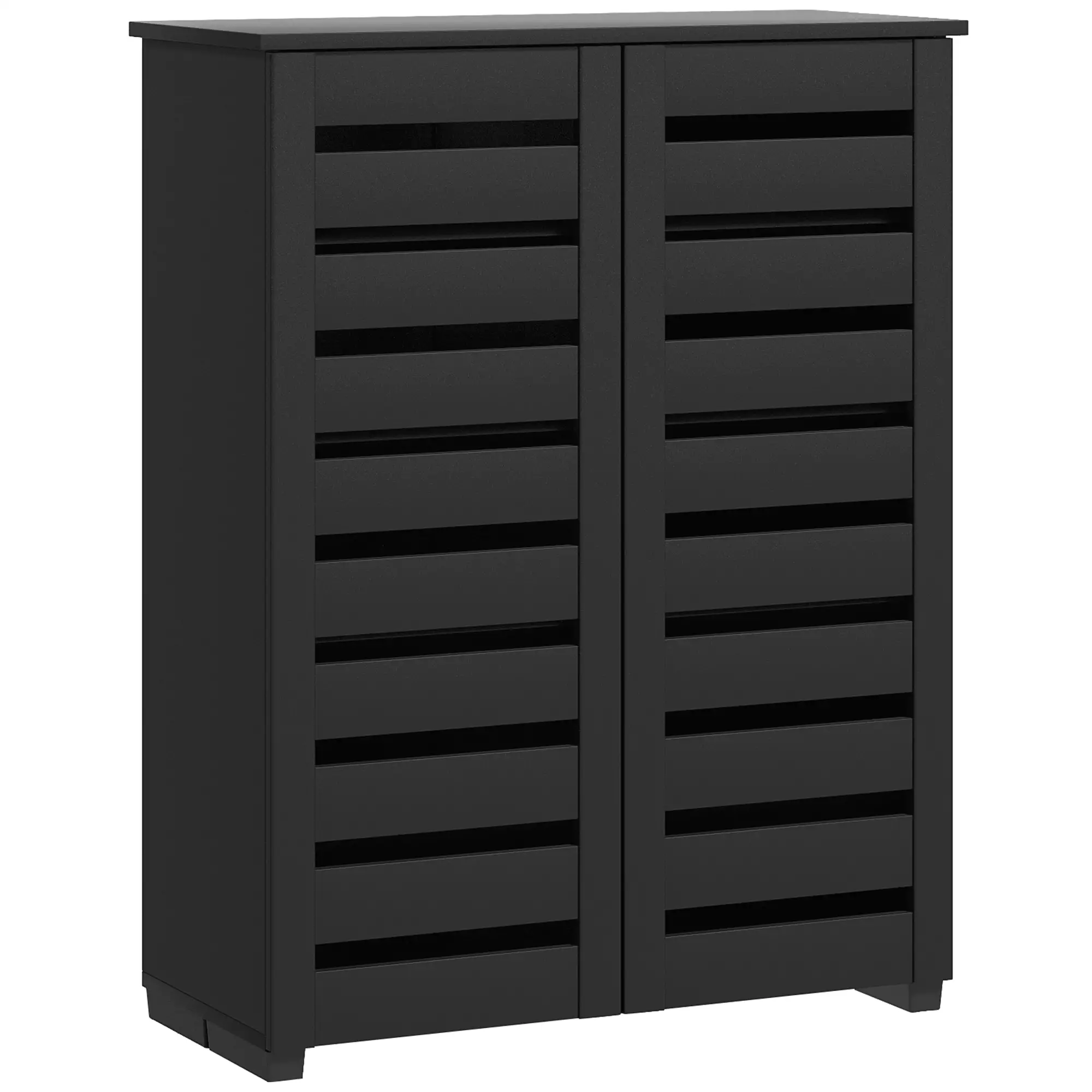 Shoe Storage Cabinet, 2 Slatted Doors, Holds 15 Pairs, Black - Image 11