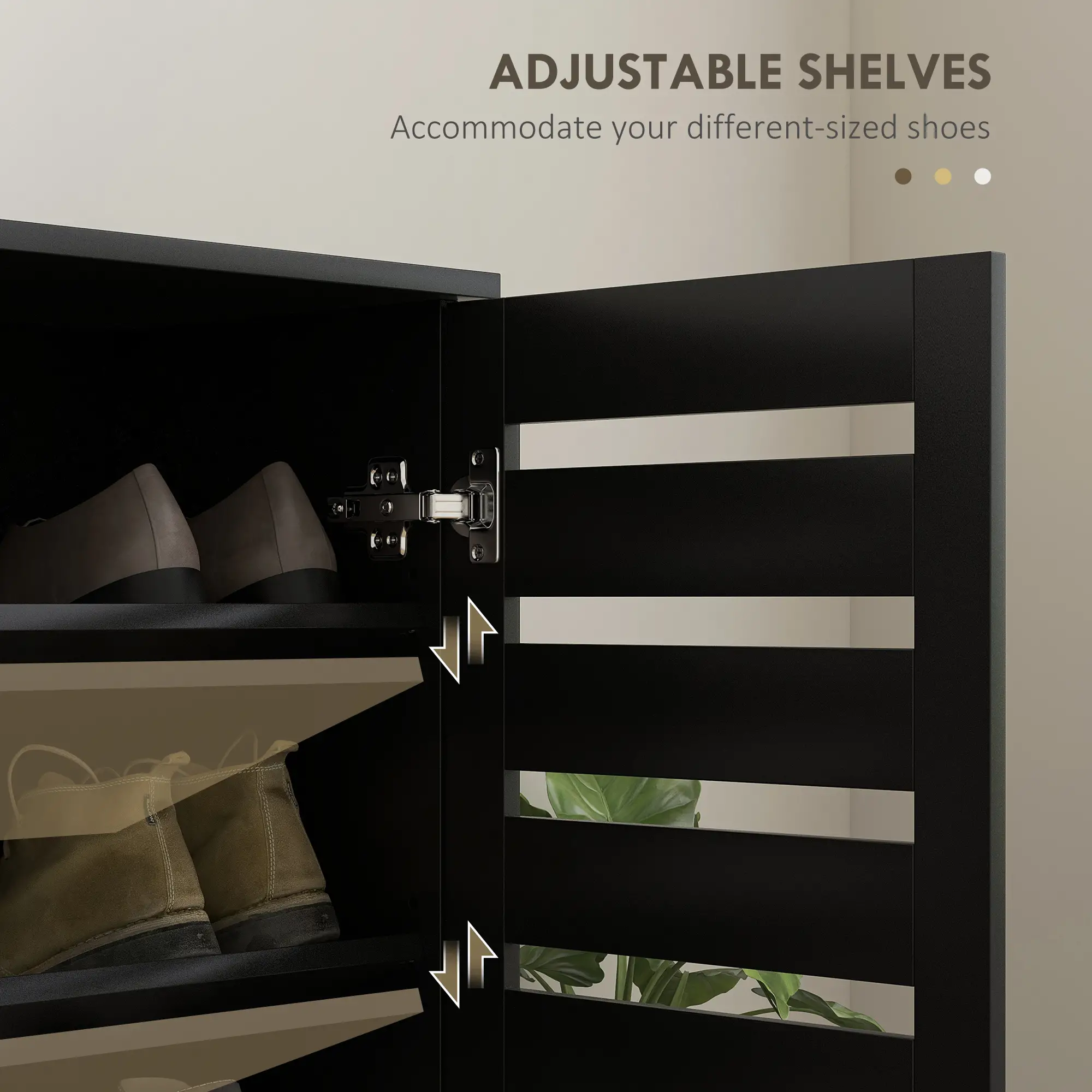 Shoe Storage Cabinet, 2 Slatted Doors, Holds 15 Pairs, Black - Image 6