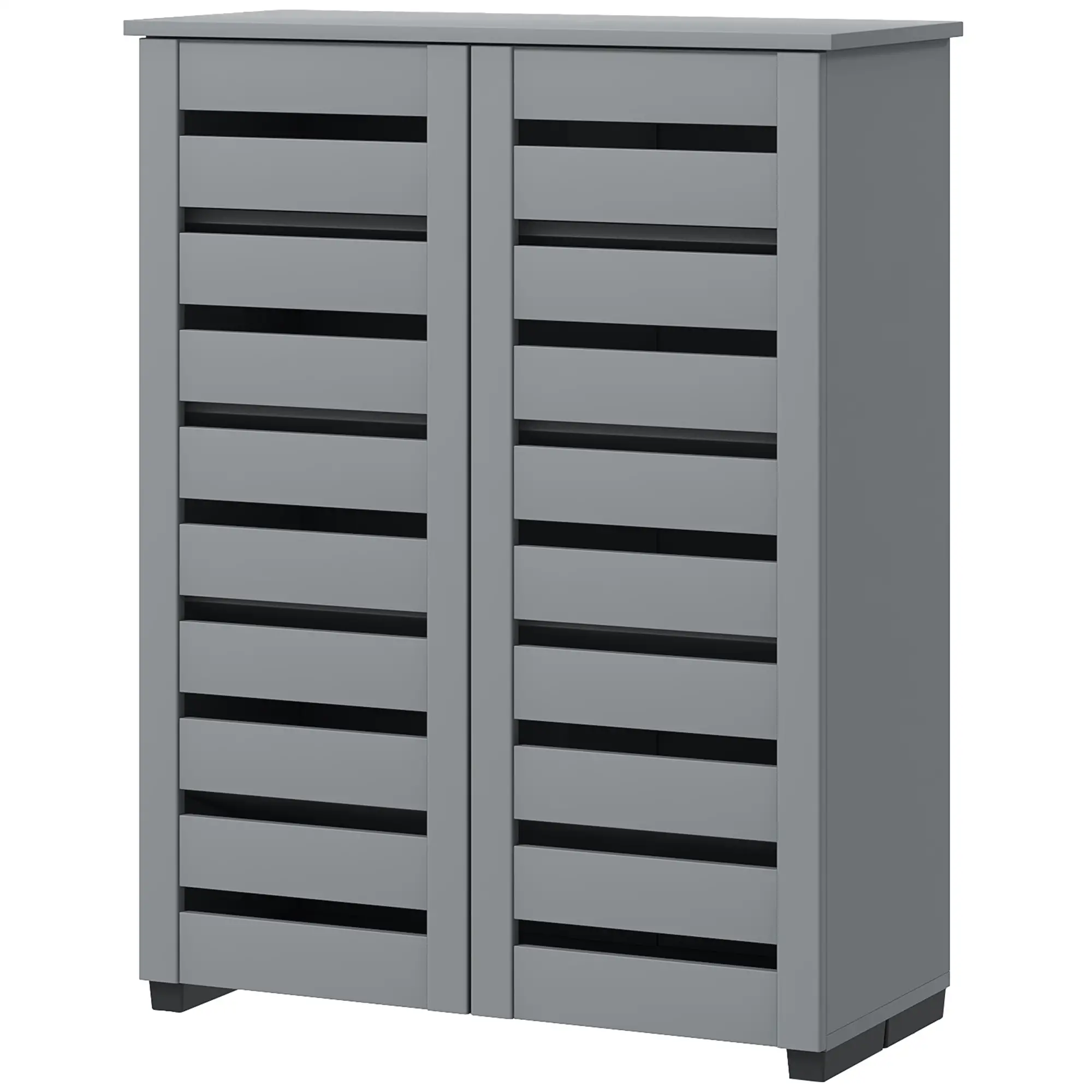 Shoe Storage Cabinet, 2 Slatted Doors, Holds 15 Pairs, Dark Grey