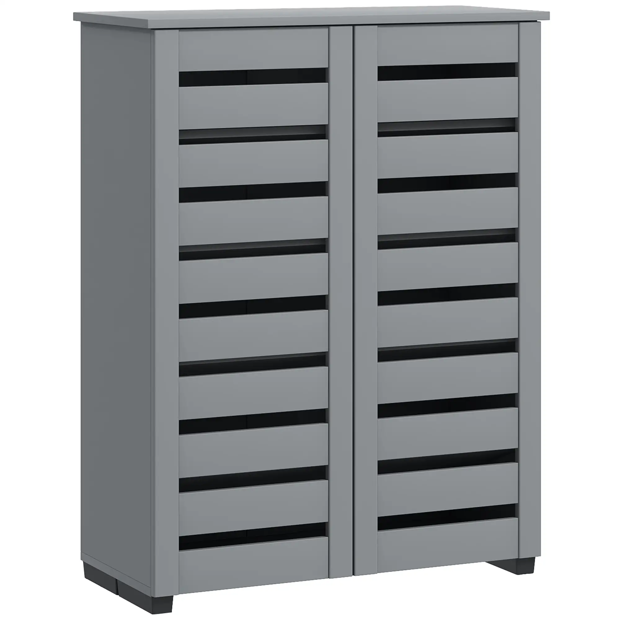Shoe Storage Cabinet, 2 Slatted Doors, Holds 15 Pairs, Dark Grey - Image 11