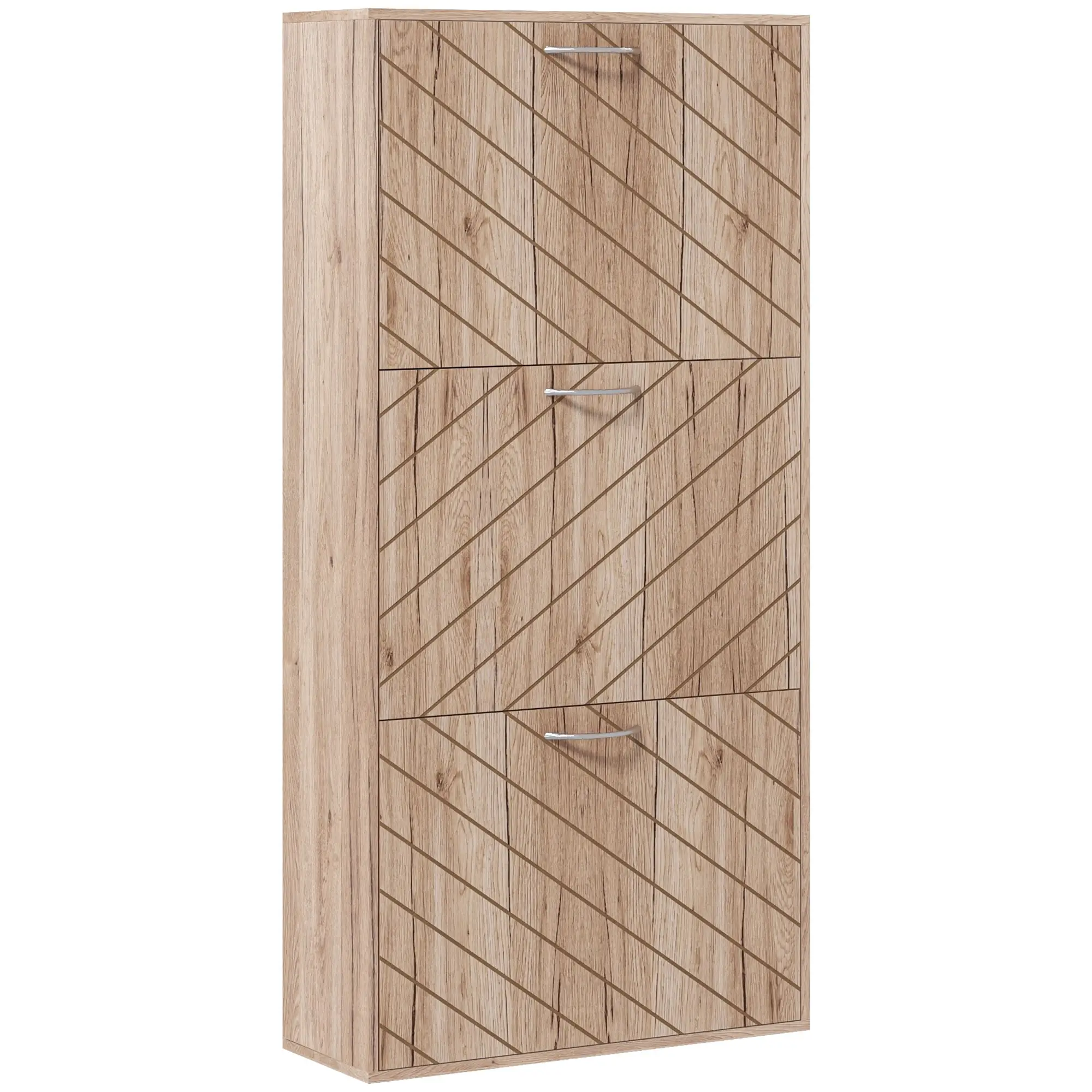 Shoe Storage Cabinet, 3 Flip Drawers, Narrow, 12 Pair Organizer, Nature Wood - Image 12
