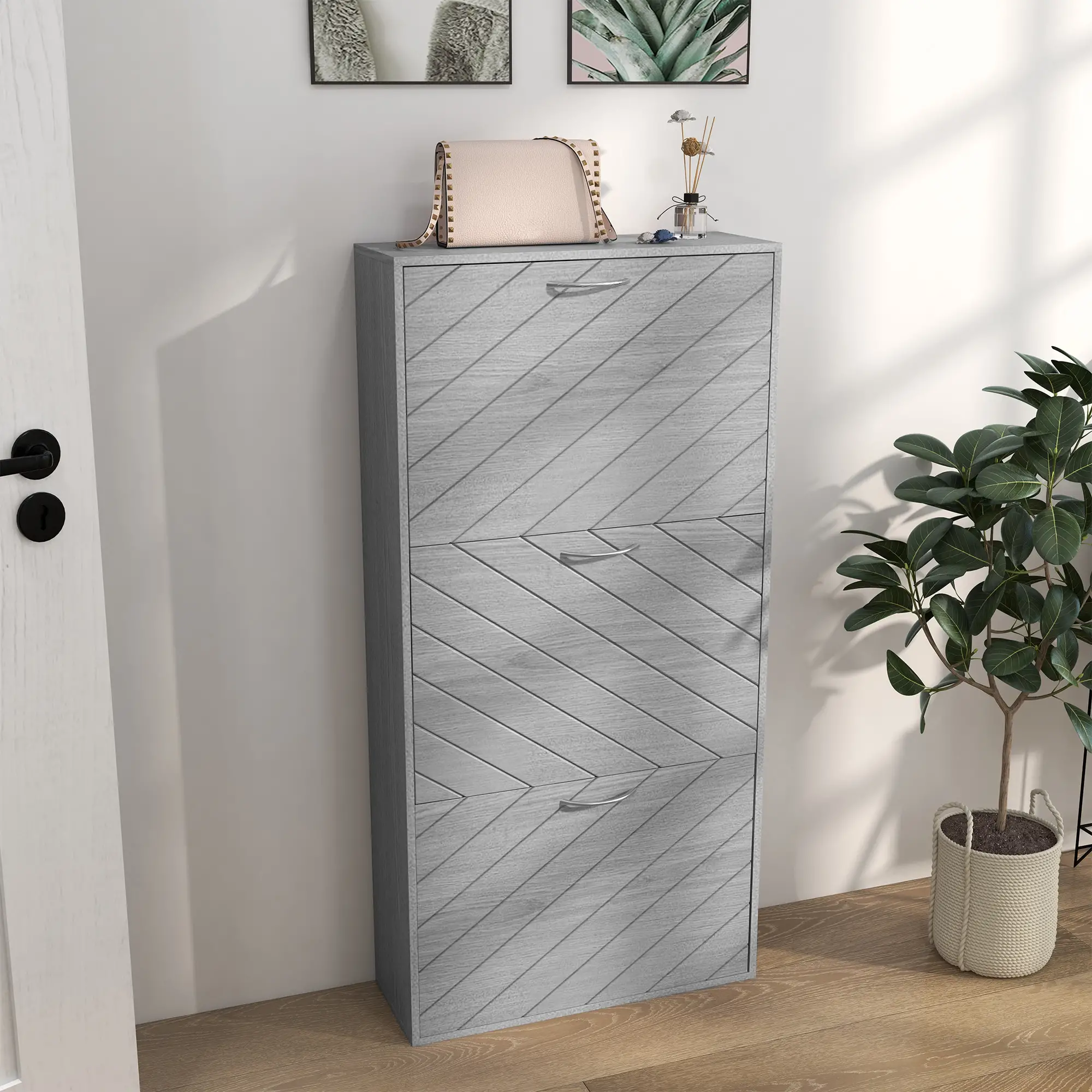Shoe Storage Cabinet, 3 Flip Drawers, Slim 12 Pair Organizer - Image 2