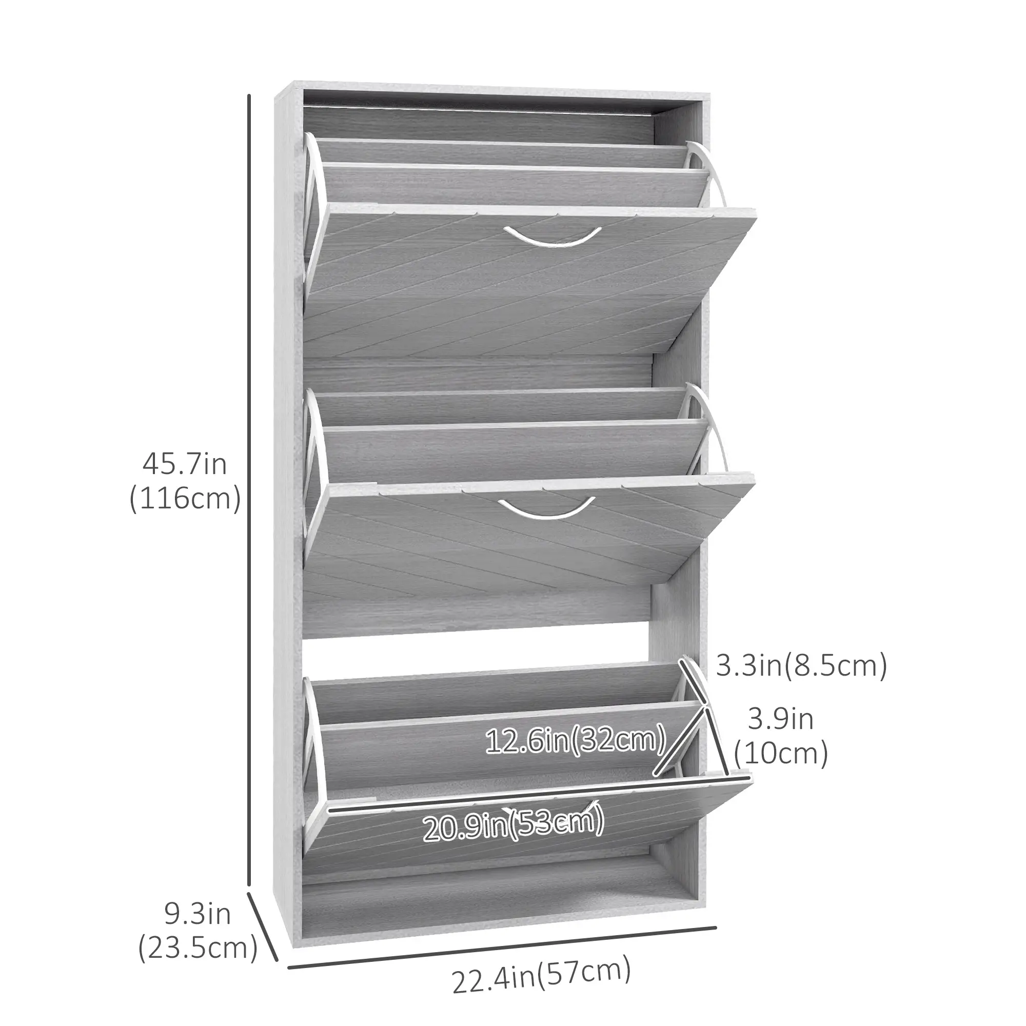 Shoe Storage Cabinet, 3 Flip Drawers, Slim 12 Pair Organizer - Image 3