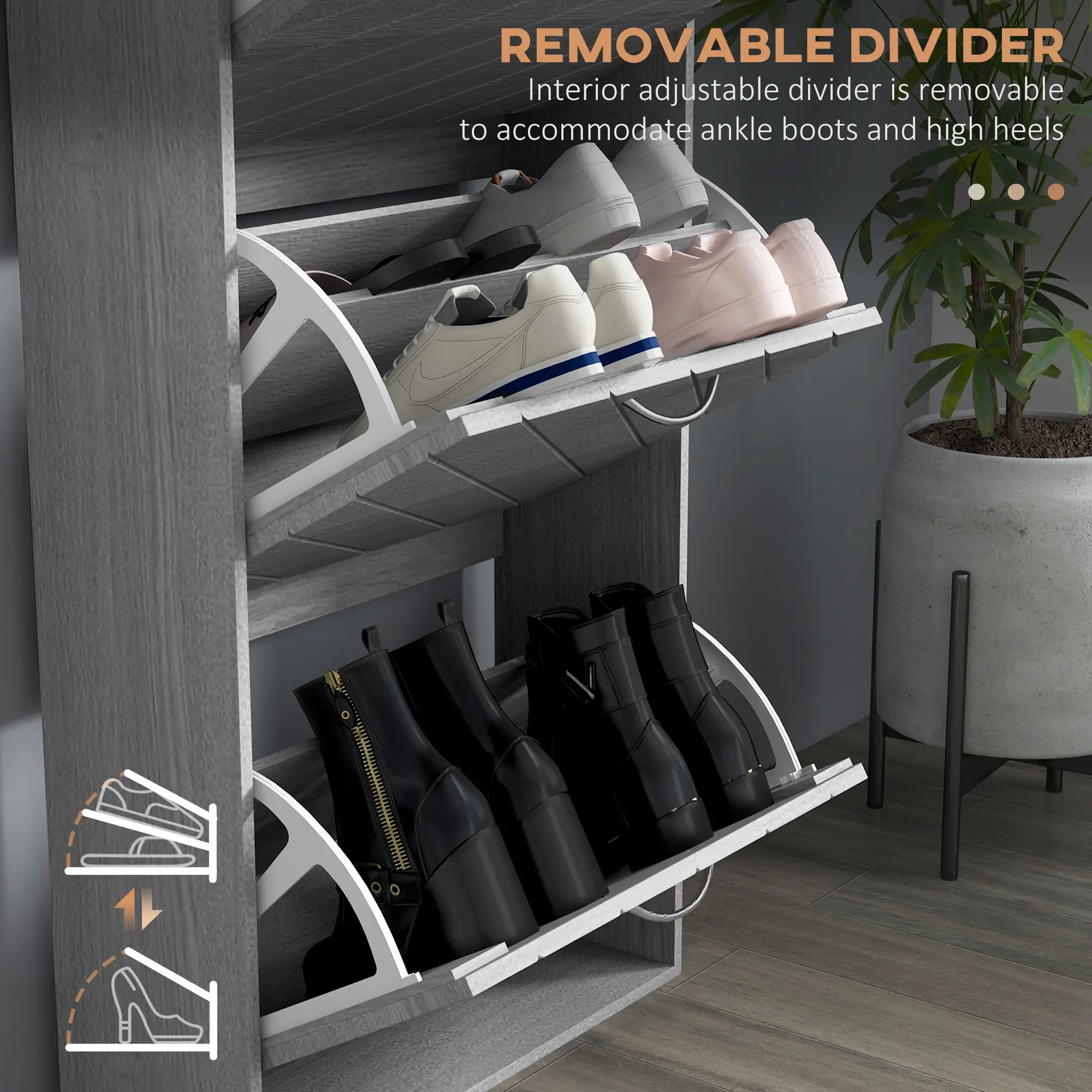 Shoe Storage Cabinet, 3 Flip Drawers, Slim 12 Pair Organizer - Image 6
