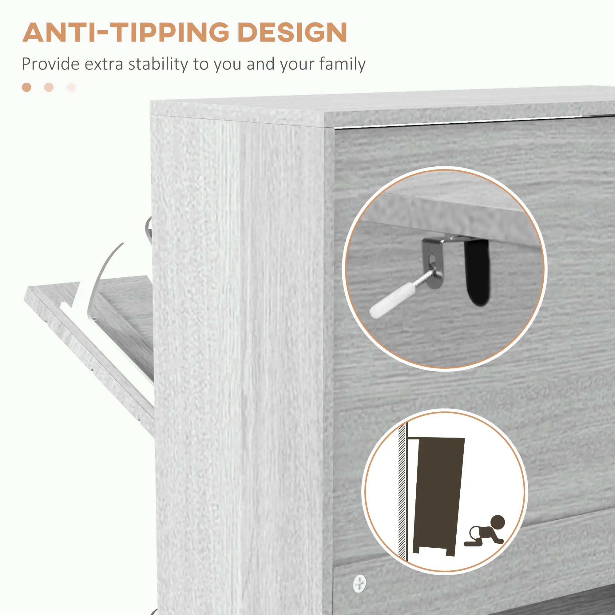 Shoe Storage Cabinet, 3 Flip Drawers, Slim 12 Pair Organizer - Image 7