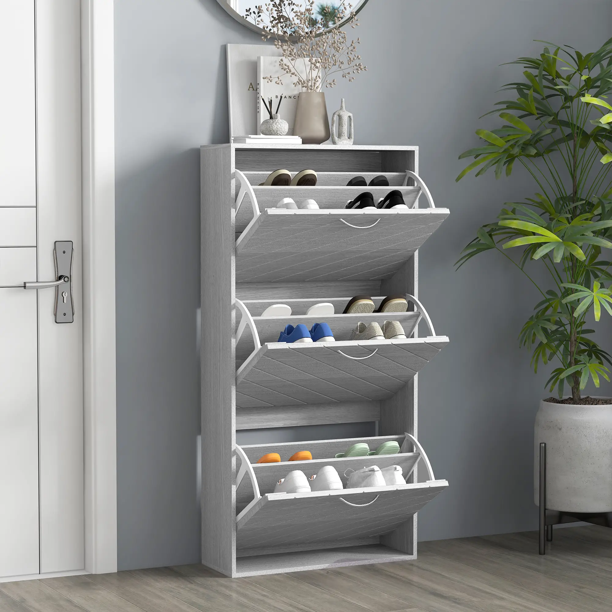 Shoe Storage Cabinet, 3 Flip Drawers, Slim 12 Pair Organizer - Image 9