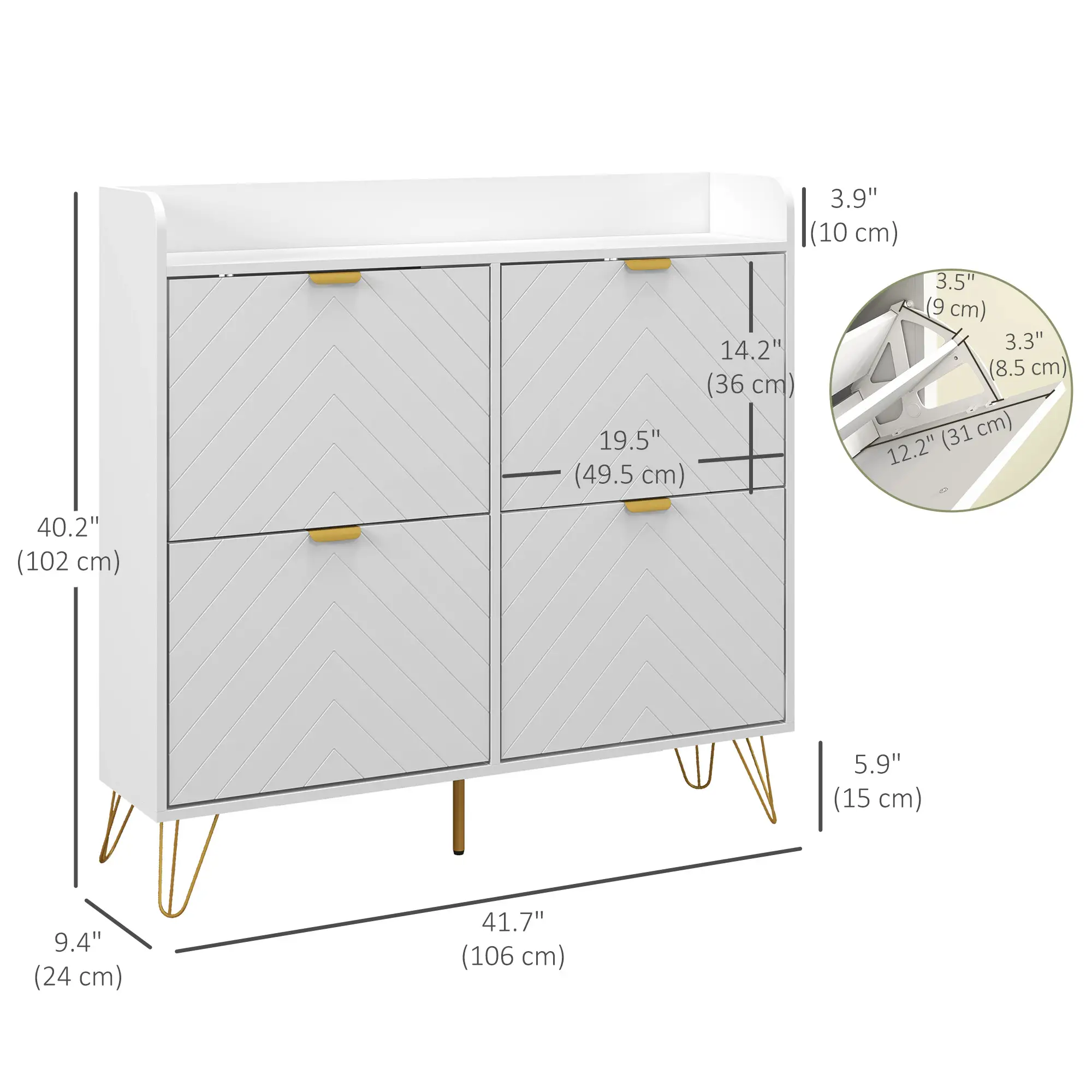 Shoe Storage Cabinet, 4 Flip Drawers, Adjustable Shelf, Holds 16 Pairs, White - Image 3