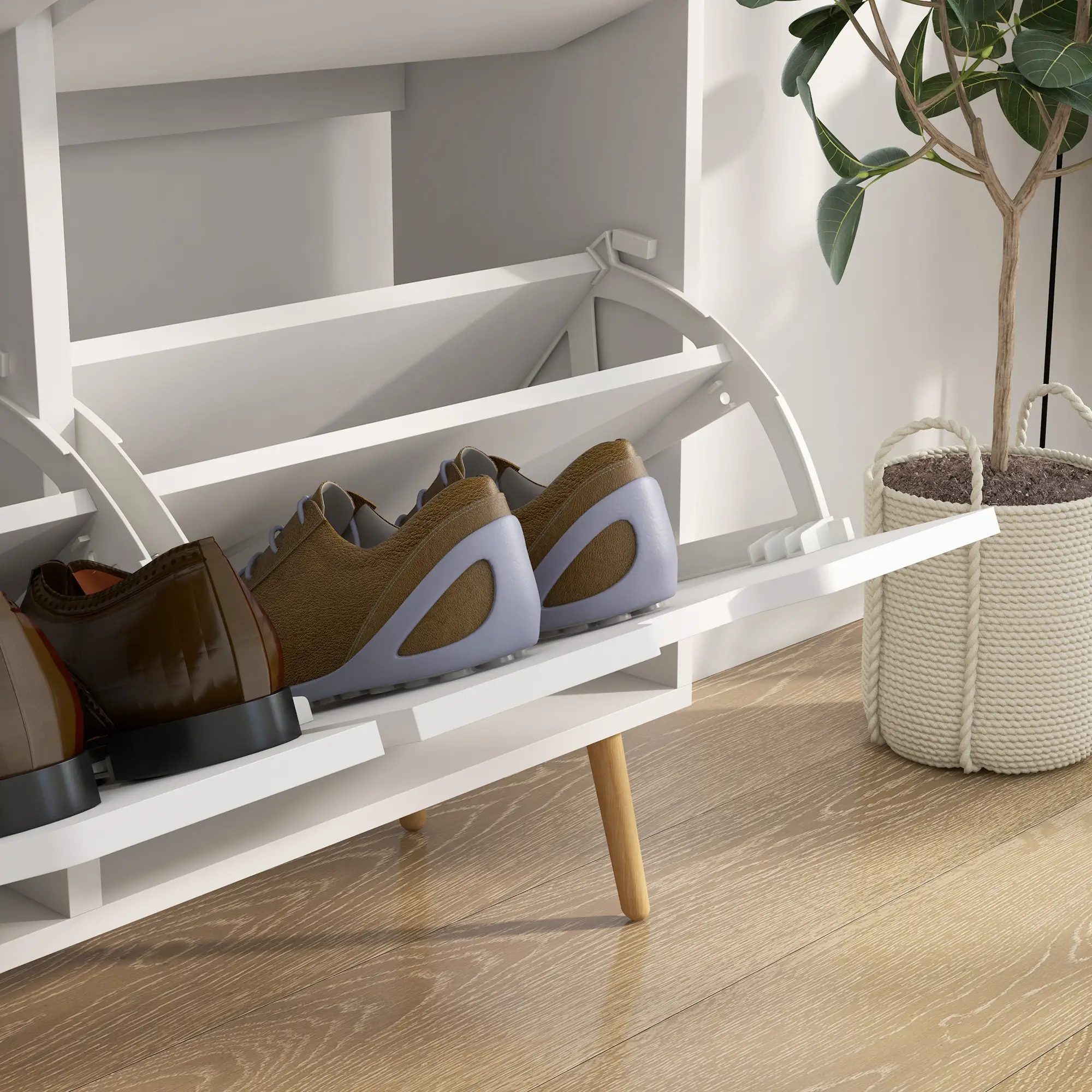 Shoe Storage Cabinet, 4 Flip Drawers, Adjustable Shelf, Holds 8-16 Pairs, White - Image 10