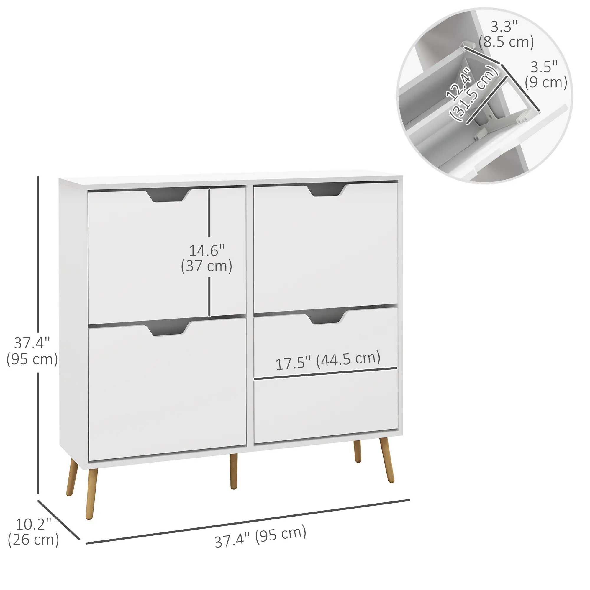 Shoe Storage Cabinet, 4 Flip Drawers, Adjustable Shelf, Holds 8-16 Pairs, White - Image 3