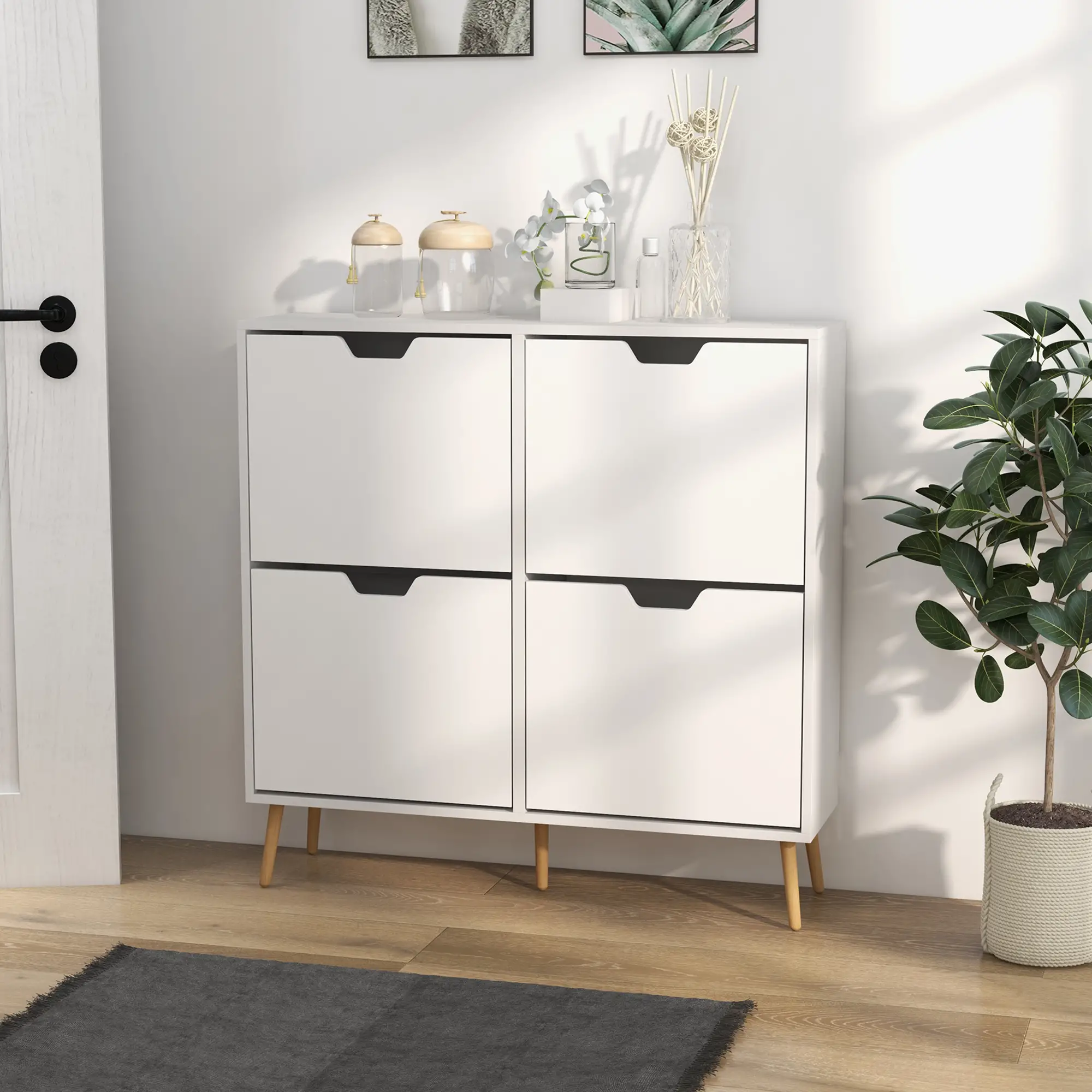 Shoe Storage Cabinet, 4 Flip Drawers, Adjustable Shelf, Holds 8-16 Pairs, White - Image 8