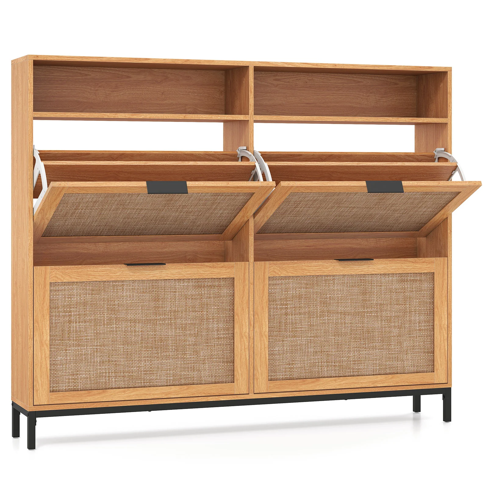Shoe Storage Cabinet, 4 Flip Drawers, Adjustable Shelves, Natural - Image 4