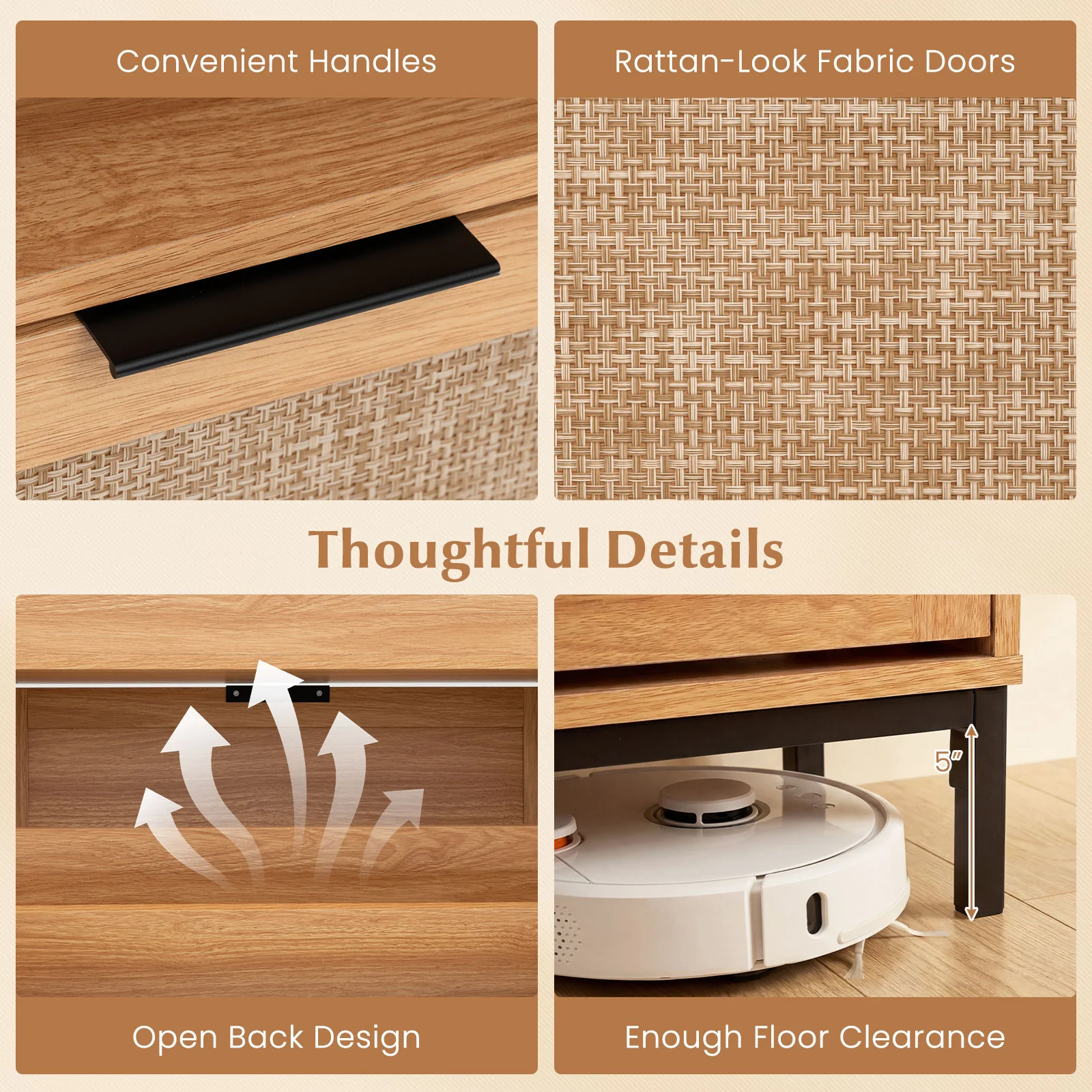 Shoe Storage Cabinet, 4 Flip Drawers, Adjustable Shelves, Natural - Image 9