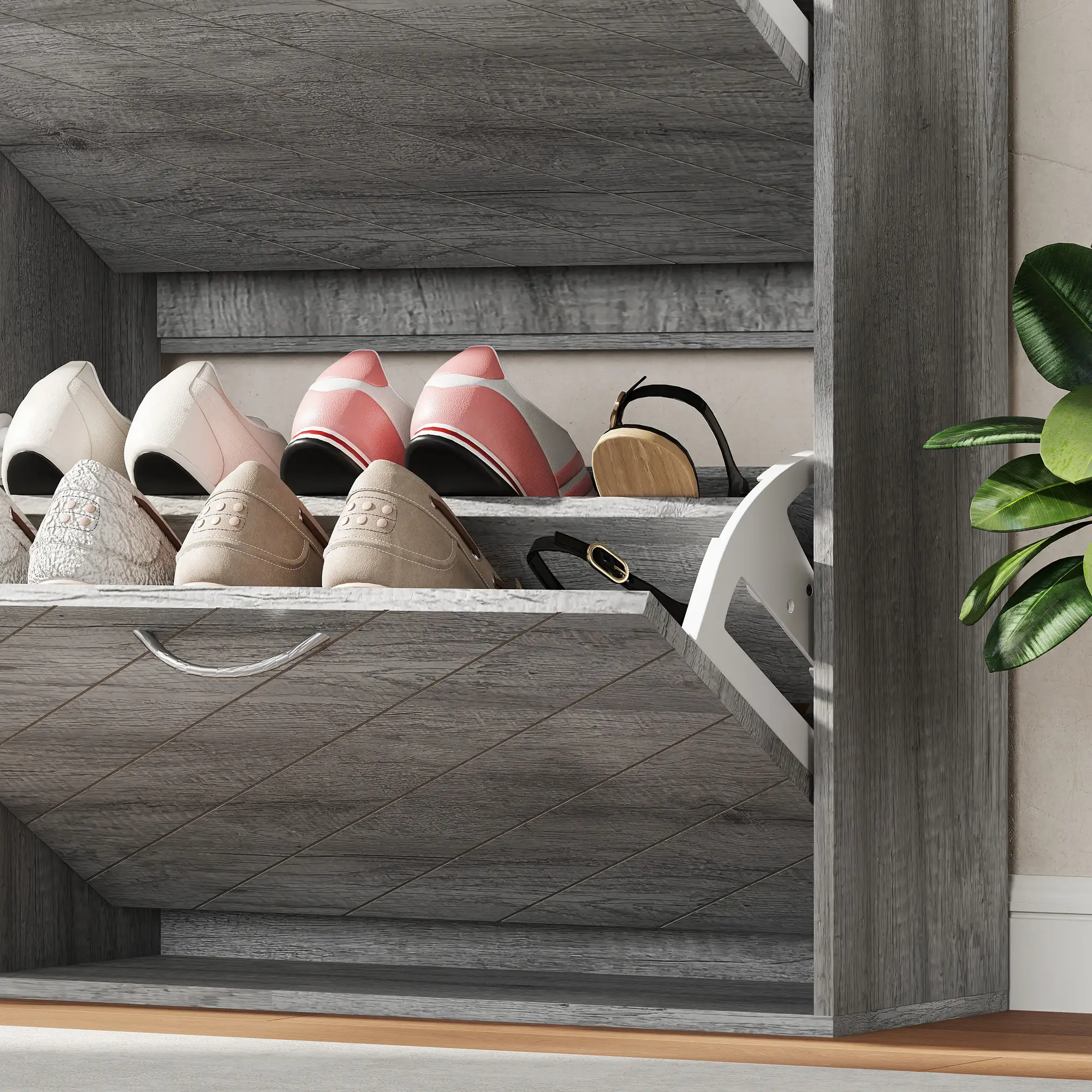 Shoe Storage Cabinet, 4 Flip Drawers, Narrow Slim, 12 Pair Organizer, Grey - Image 10